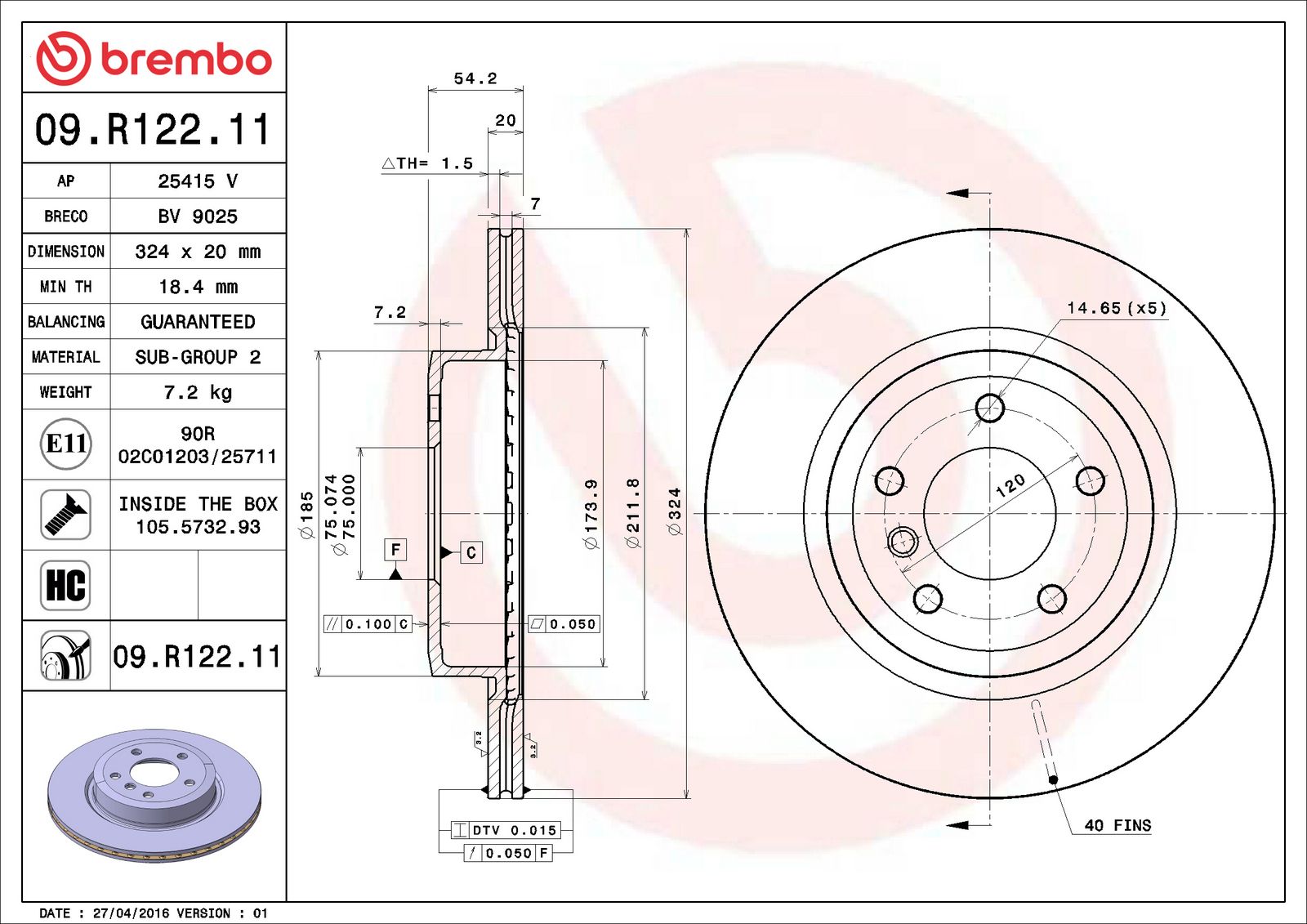 PRIME UV Coated Rear Disc Brake Rotor - 09.R122.11_06