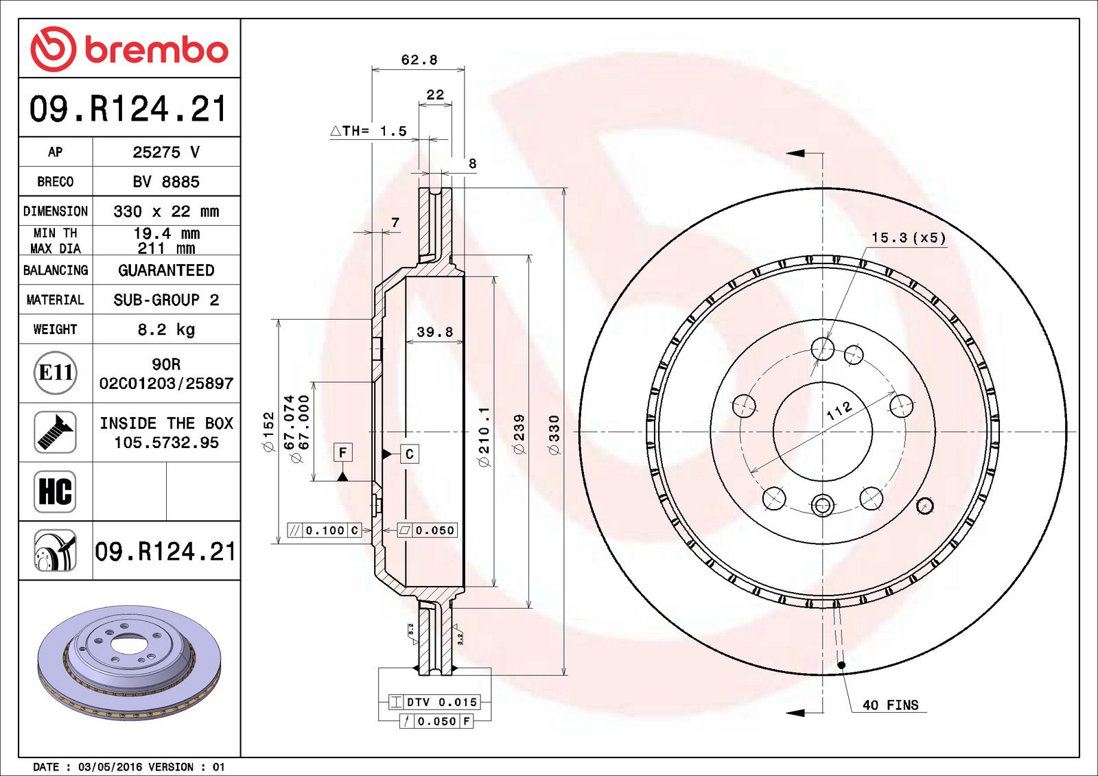 PRIME UV Coated Rear Disc Brake Rotor - 09.R124.21_06