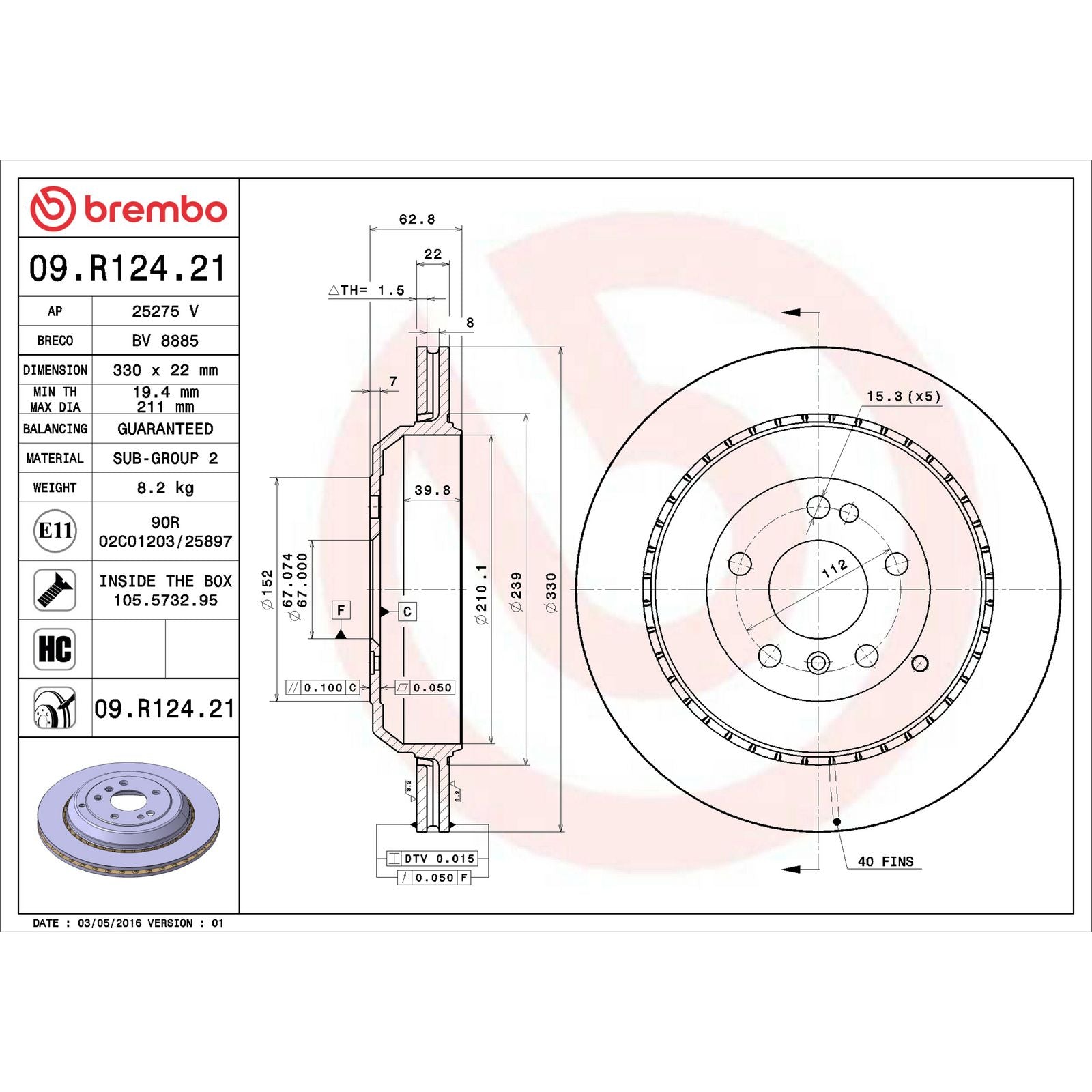 PRIME UV Coated Rear Disc Brake Rotor - 09.R124.21_06
