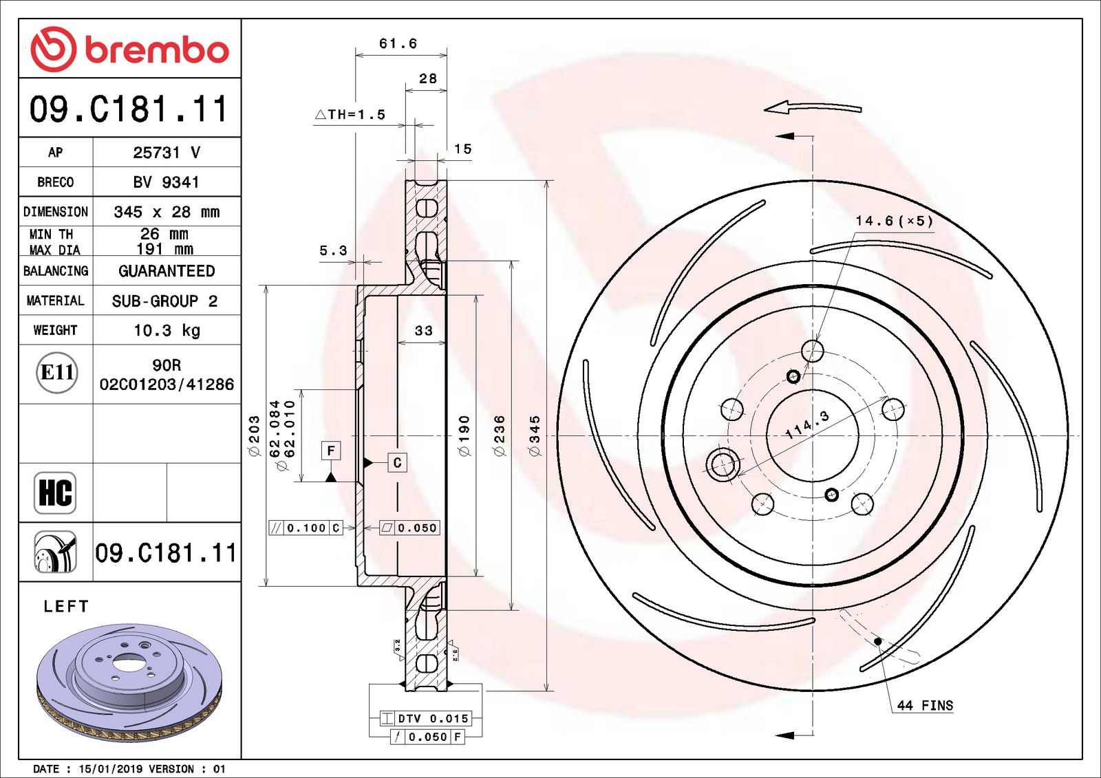 PRIME UV Coated Rear Left Disc Brake Rotor - 09.C181.11_07