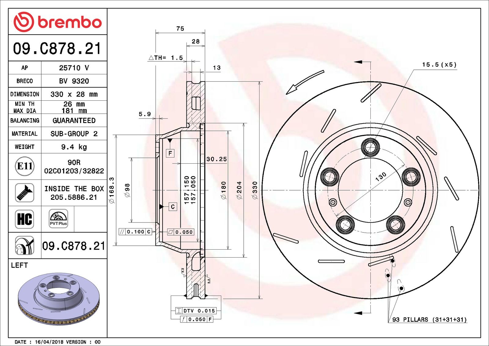 PRIME UV Coated Rear Left Disc Brake Rotor - 09.C878.21_06