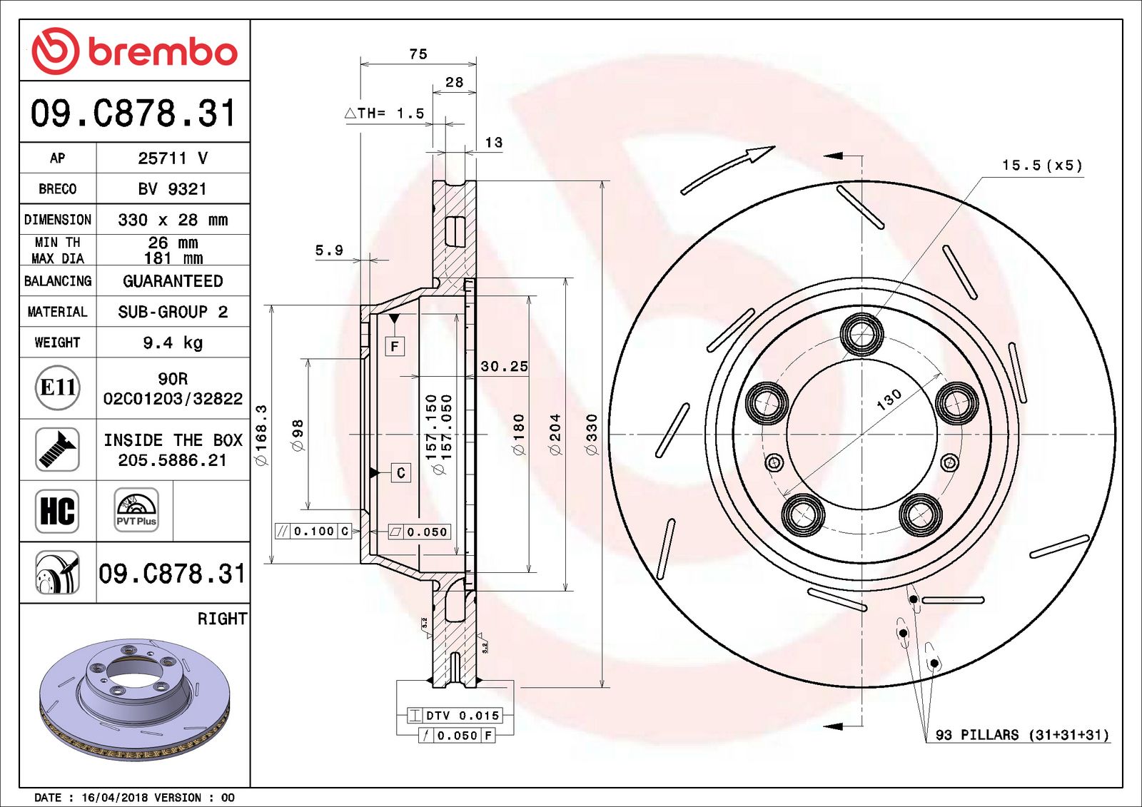 PRIME UV Coated Rear Right Disc Brake Rotor - 09.C878.31_06