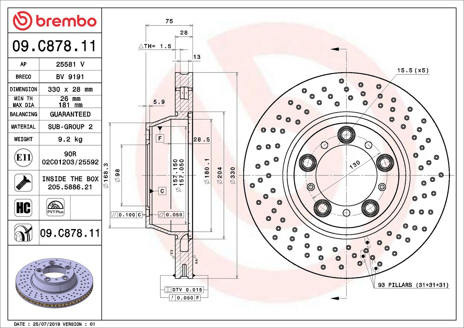 PRIME UV Coated Rear Right Disc Brake Rotor - 09.C878.11_06