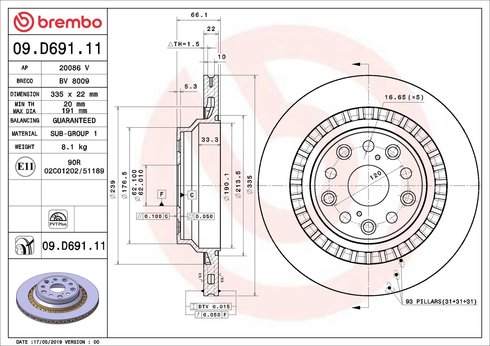 PRIME UV Coated Rear Right Disc Brake Rotor - 09.D691.11_06