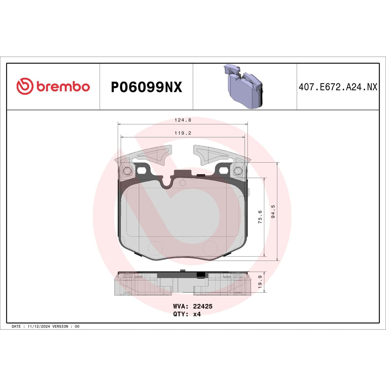 XTRA Ceramic Front Disc Brake Pad Set - P06099NX_01