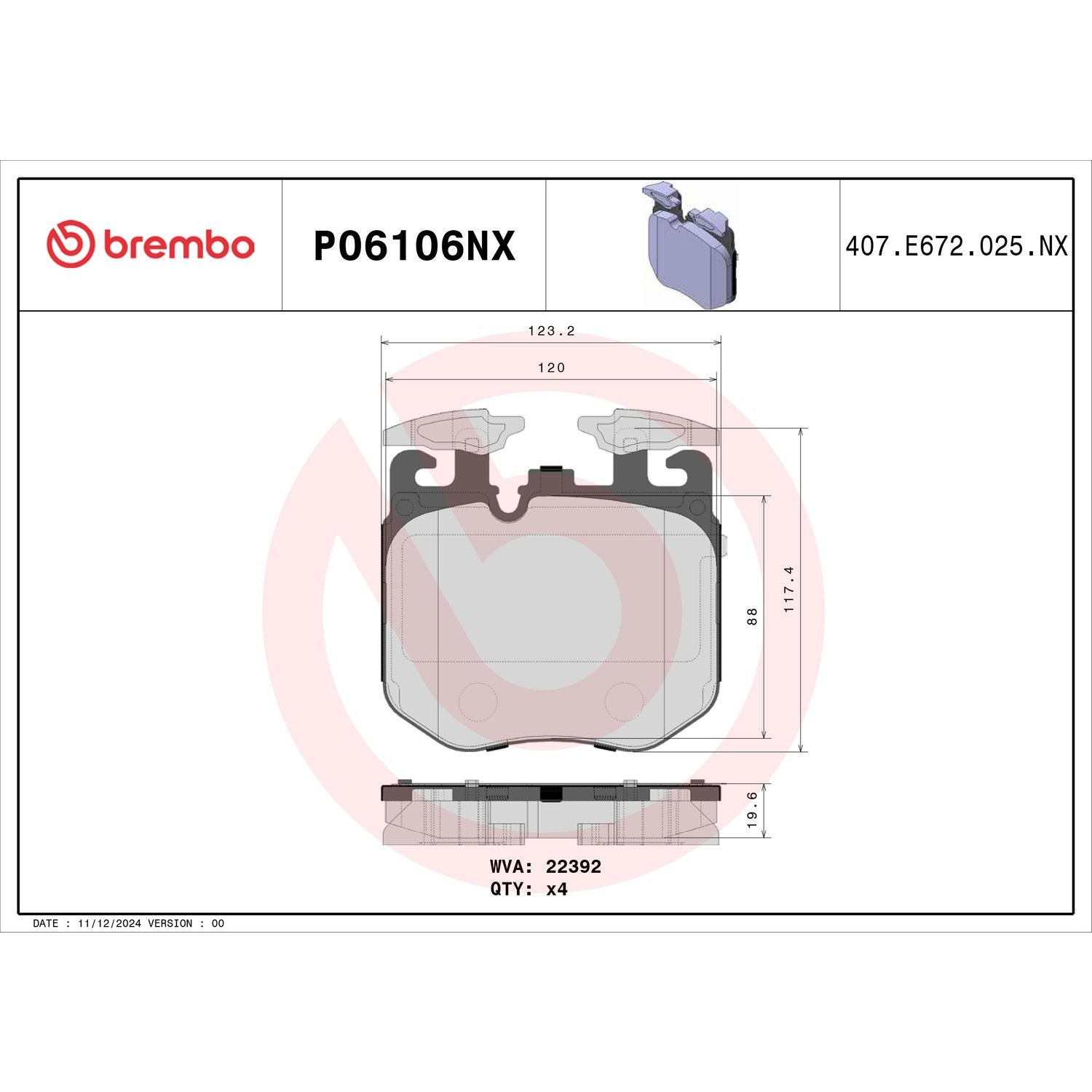 XTRA Ceramic Front Disc Brake Pad Set - P06106NX_01