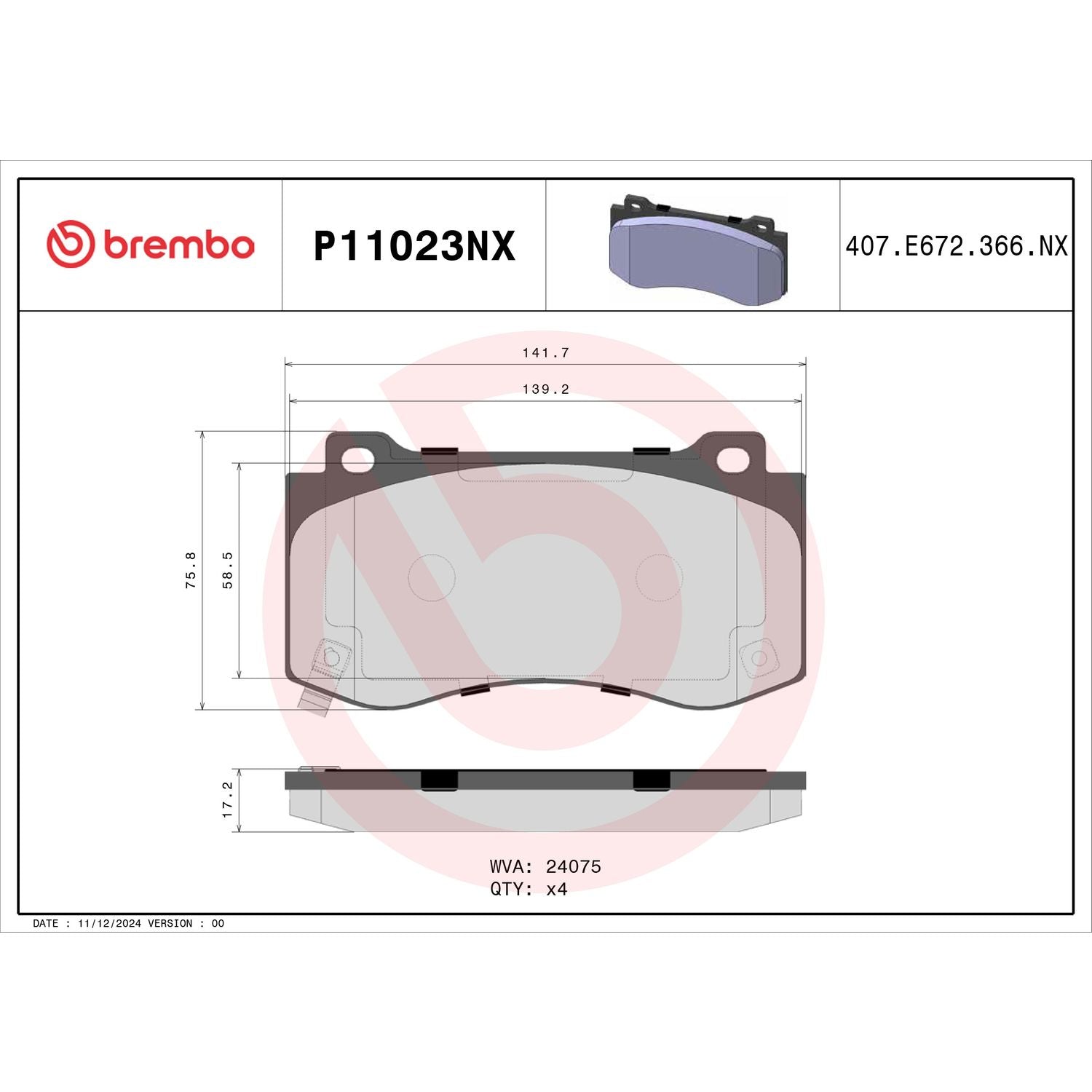 XTRA Ceramic Front Disc Brake Pad Set - P11023NX_01