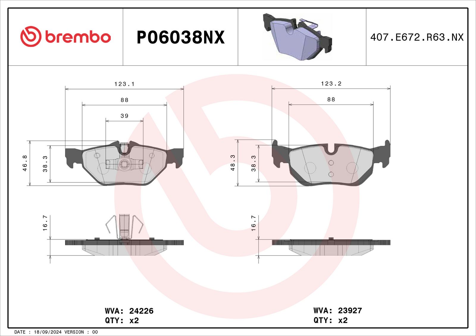 XTRA Ceramic Rear Disc Brake Pad Set - P06038NX_04