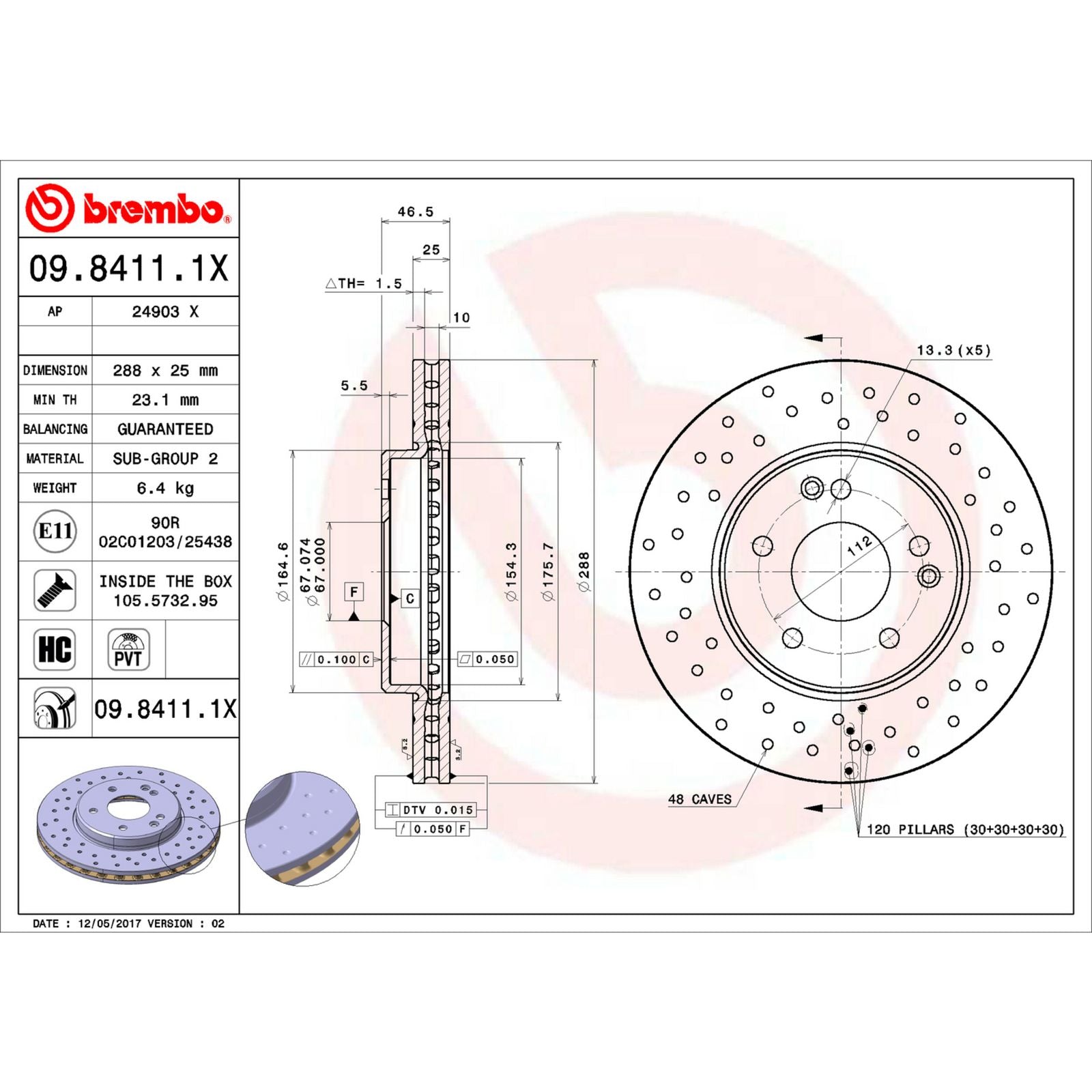 XTRA Drilled Front Disc Brake Rotor - 09.8411.1X_06