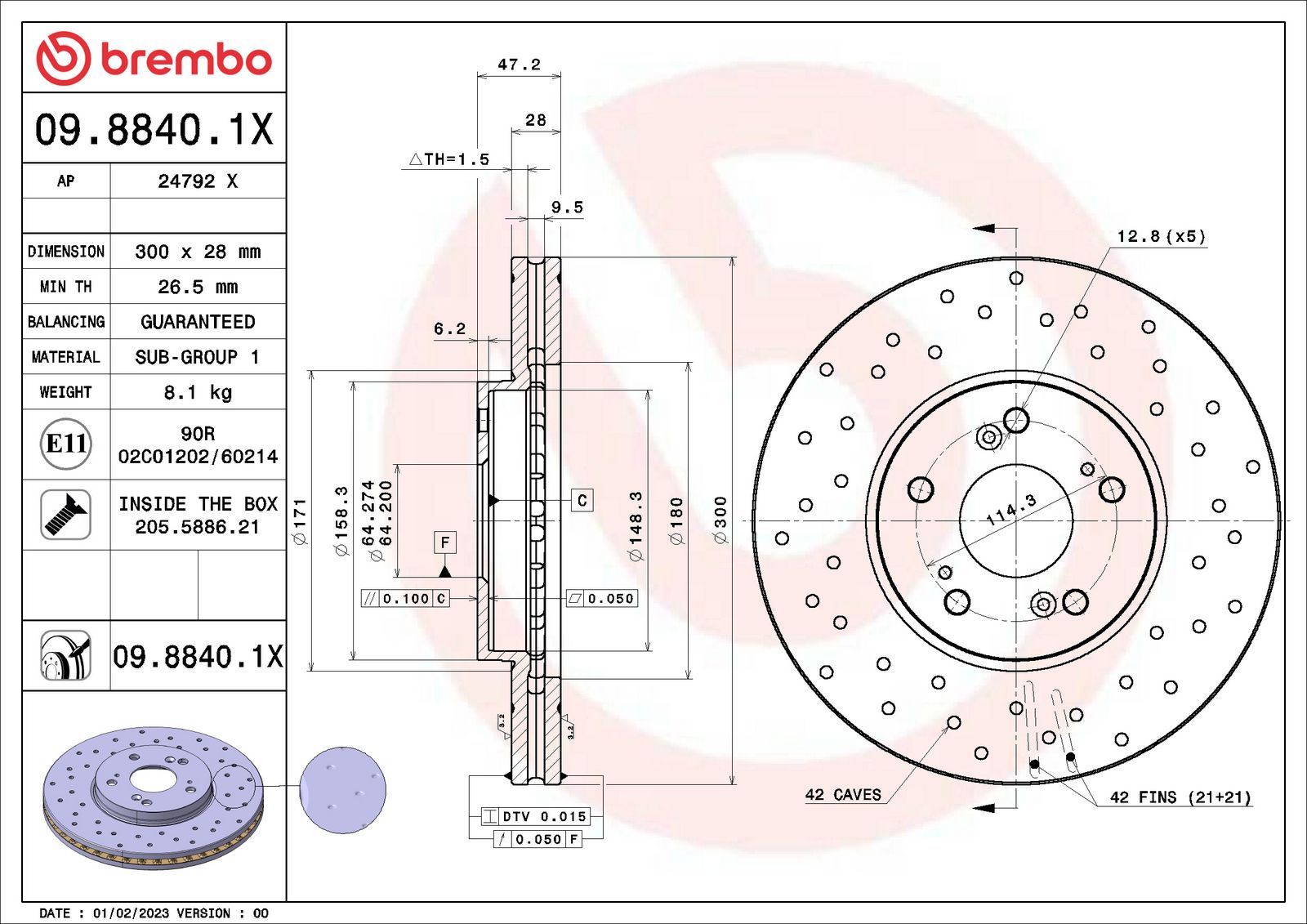 XTRA Drilled Front Disc Brake Rotor - 09.8840.1X_01