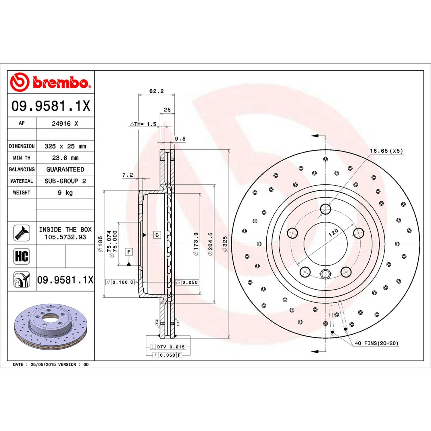 XTRA Drilled Front Disc Brake Rotor - 09.9581.1X_02