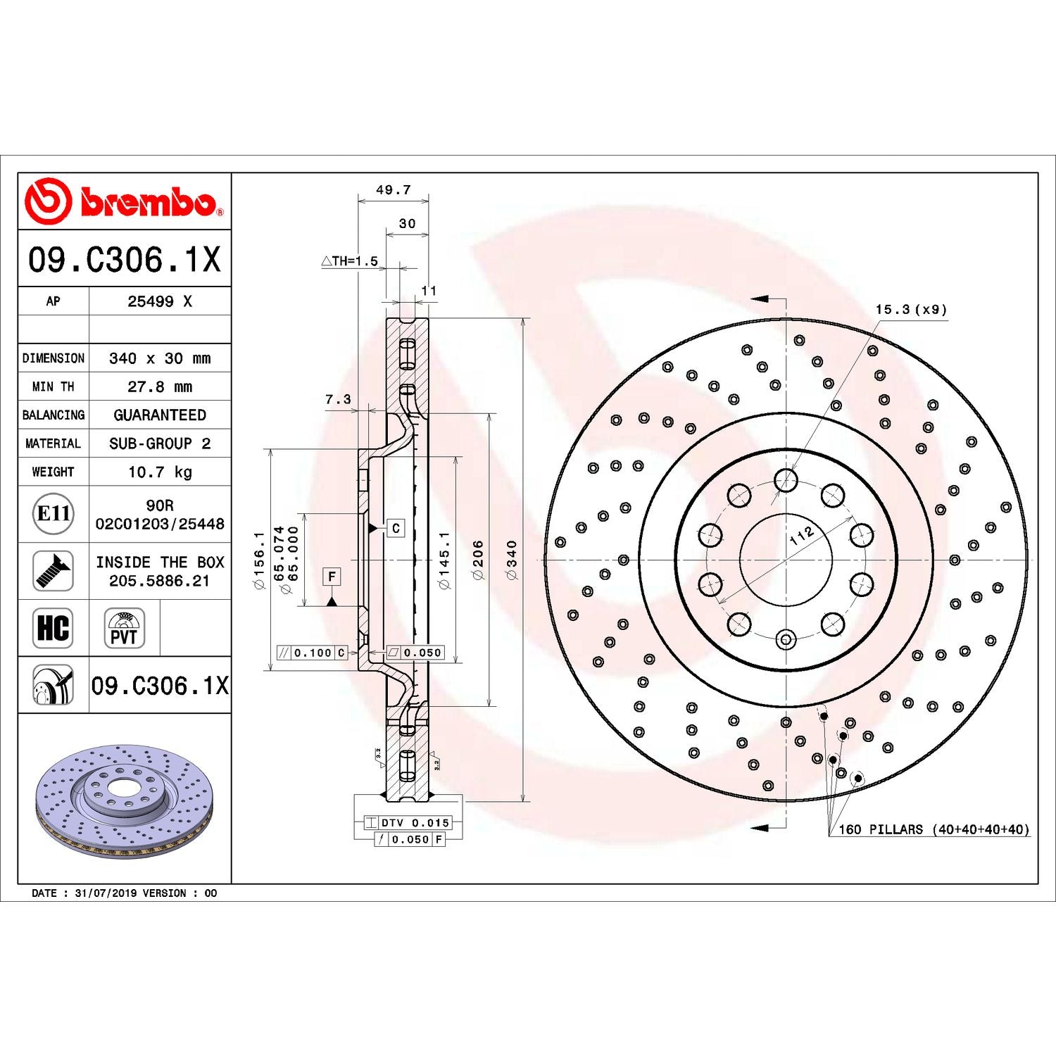 XTRA Drilled Front Disc Brake Rotor - 09.C306.1X_07