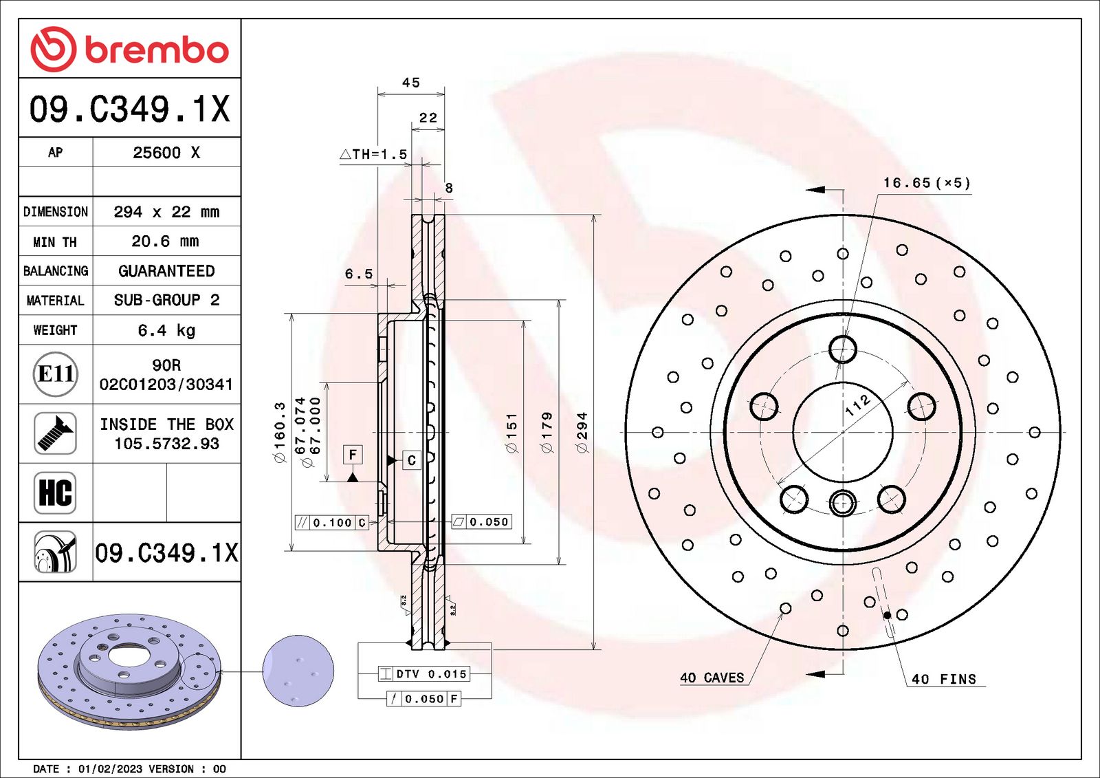 XTRA Drilled Front Disc Brake Rotor - 09.C349.1X_01