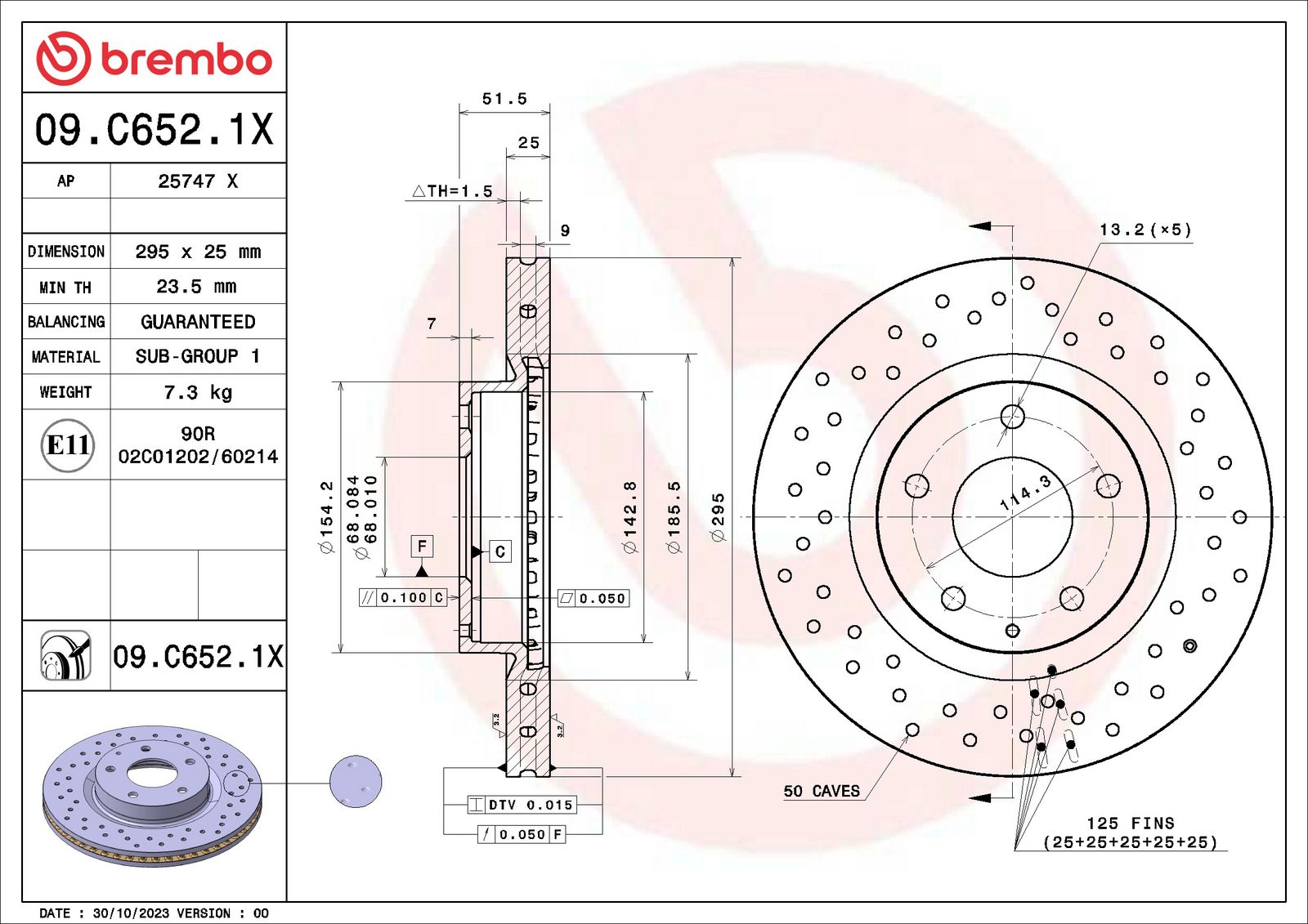 XTRA Drilled Front Disc Brake Rotor - 09.C652.1X_01