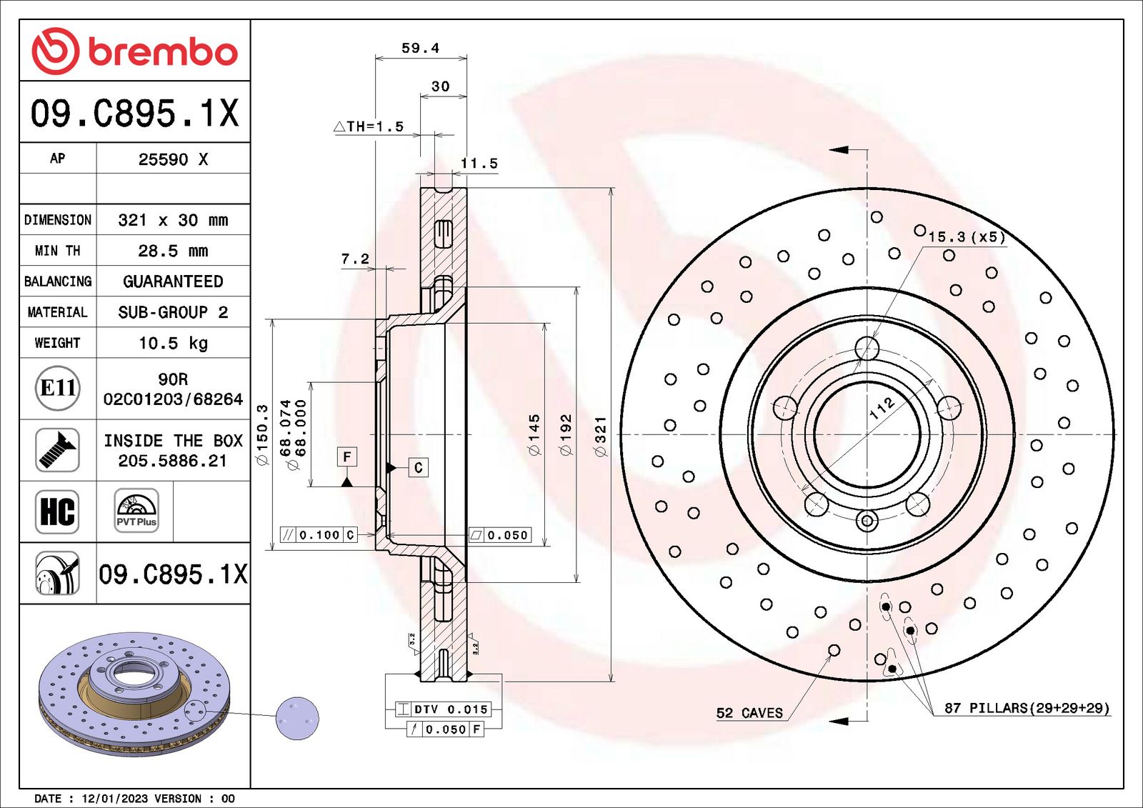 XTRA Drilled Front Disc Brake Rotor - 09.C895.1X_01