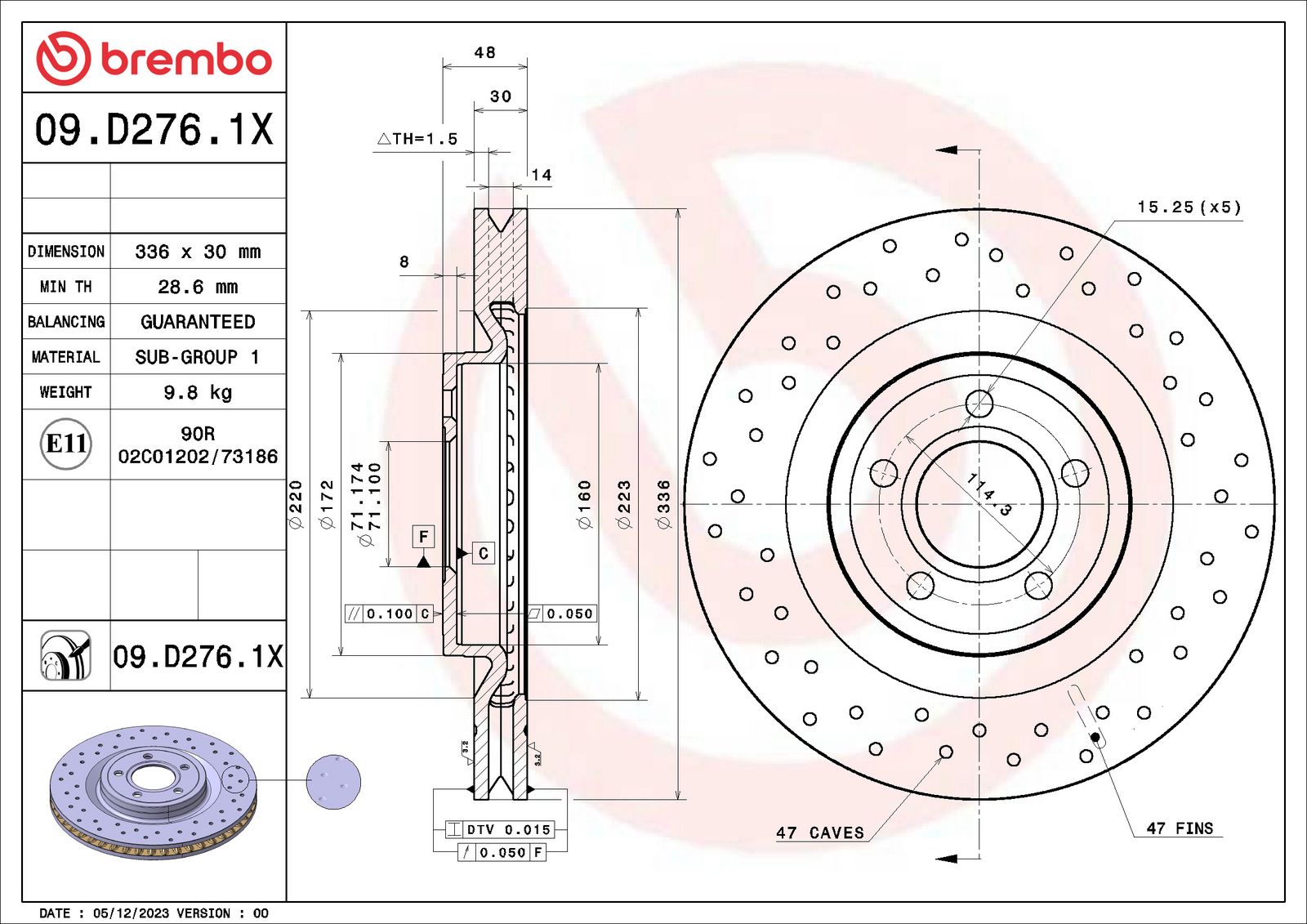 XTRA Drilled Front Disc Brake Rotor - 09.D276.1X_01