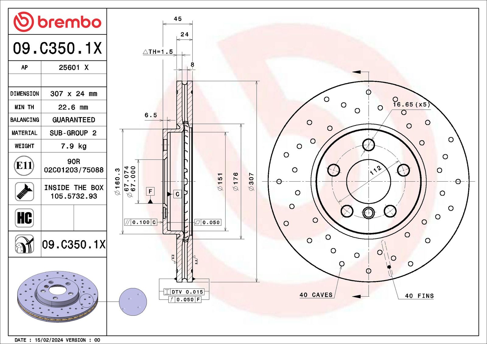 XTRA Drilled Front Right Disc Brake Rotor - 09.C350.1X_01