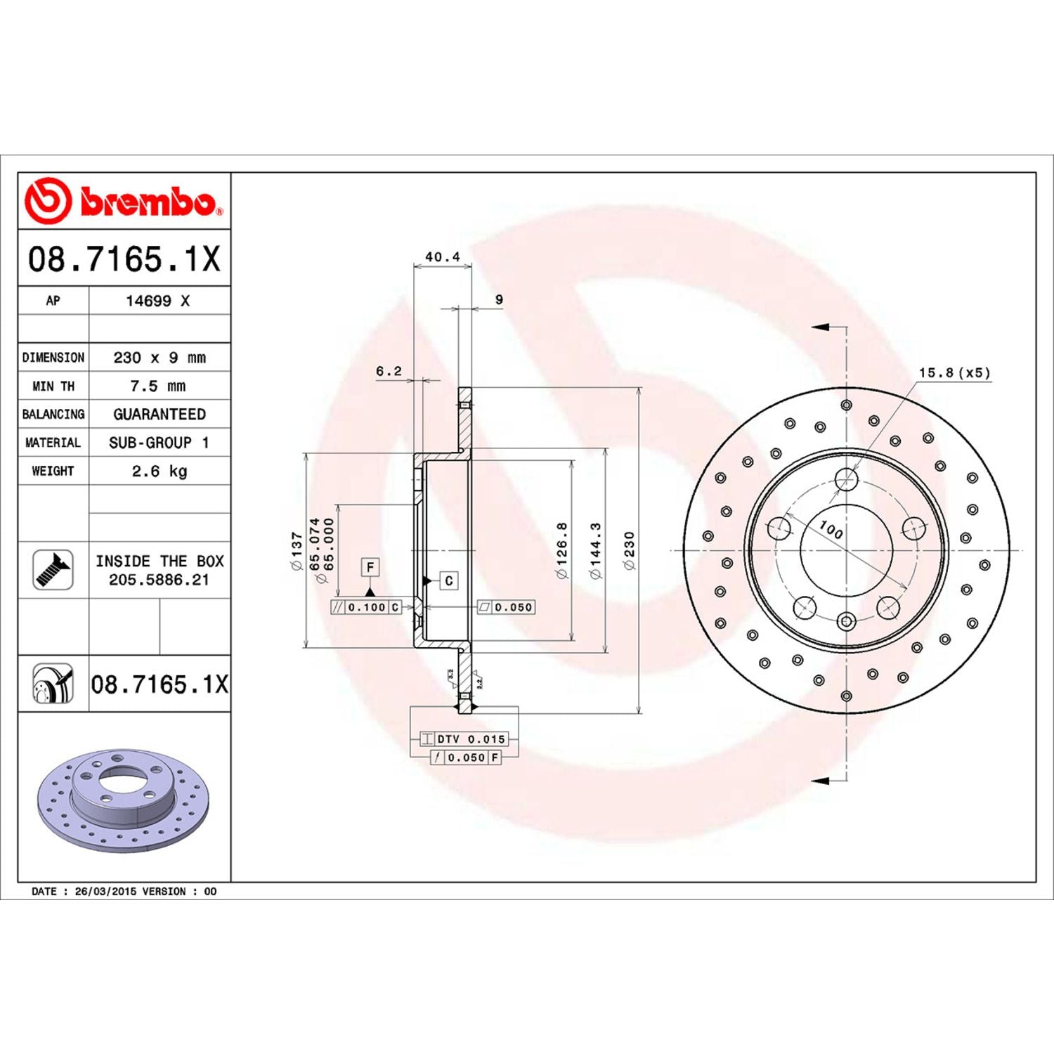 XTRA Drilled Rear Disc Brake Rotor - 08.7165.1X_07