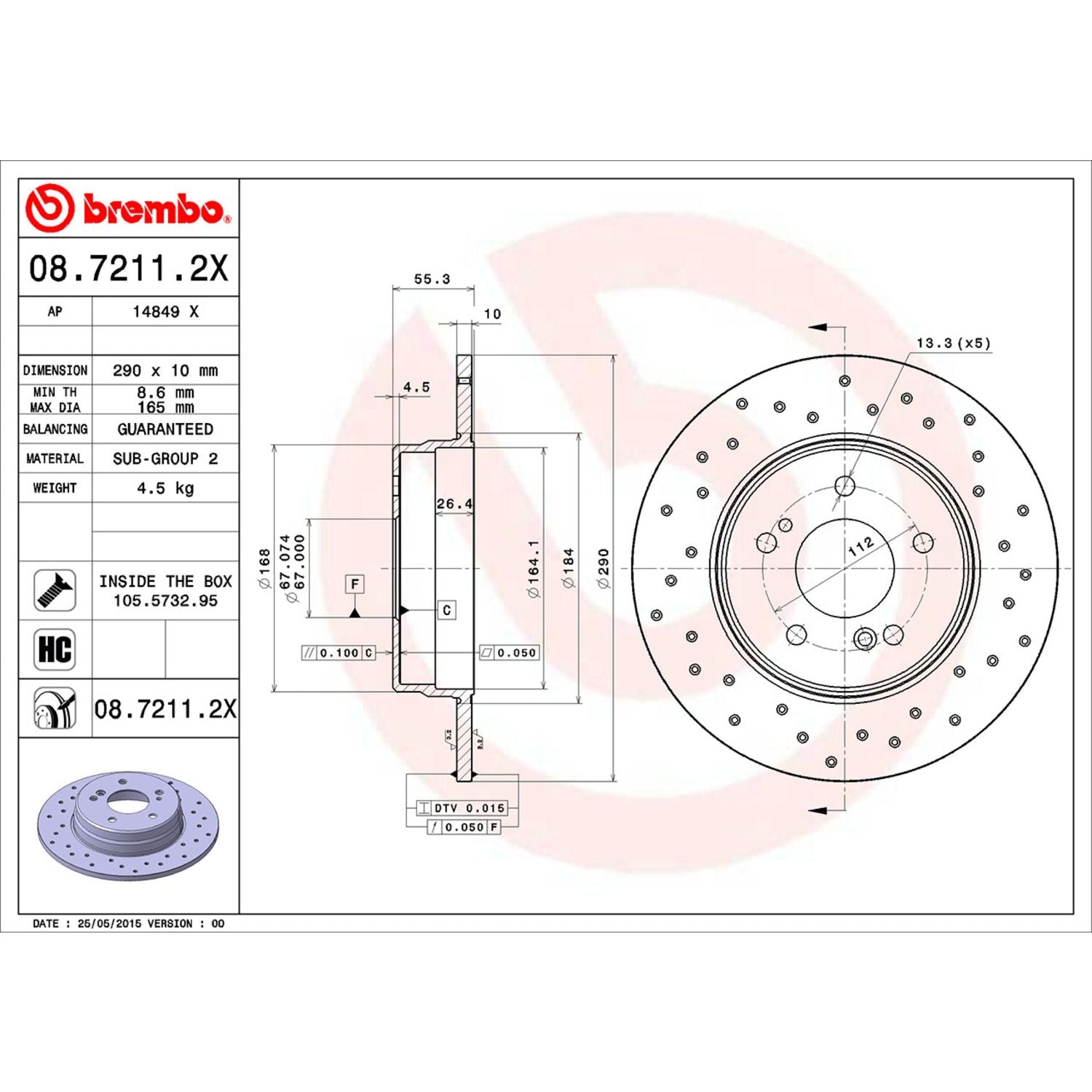 XTRA Drilled Rear Disc Brake Rotor - 08.7211.2X_07