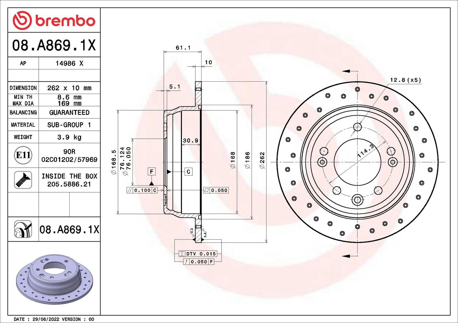 XTRA Drilled Rear Disc Brake Rotor - 08.A869.1X_01
