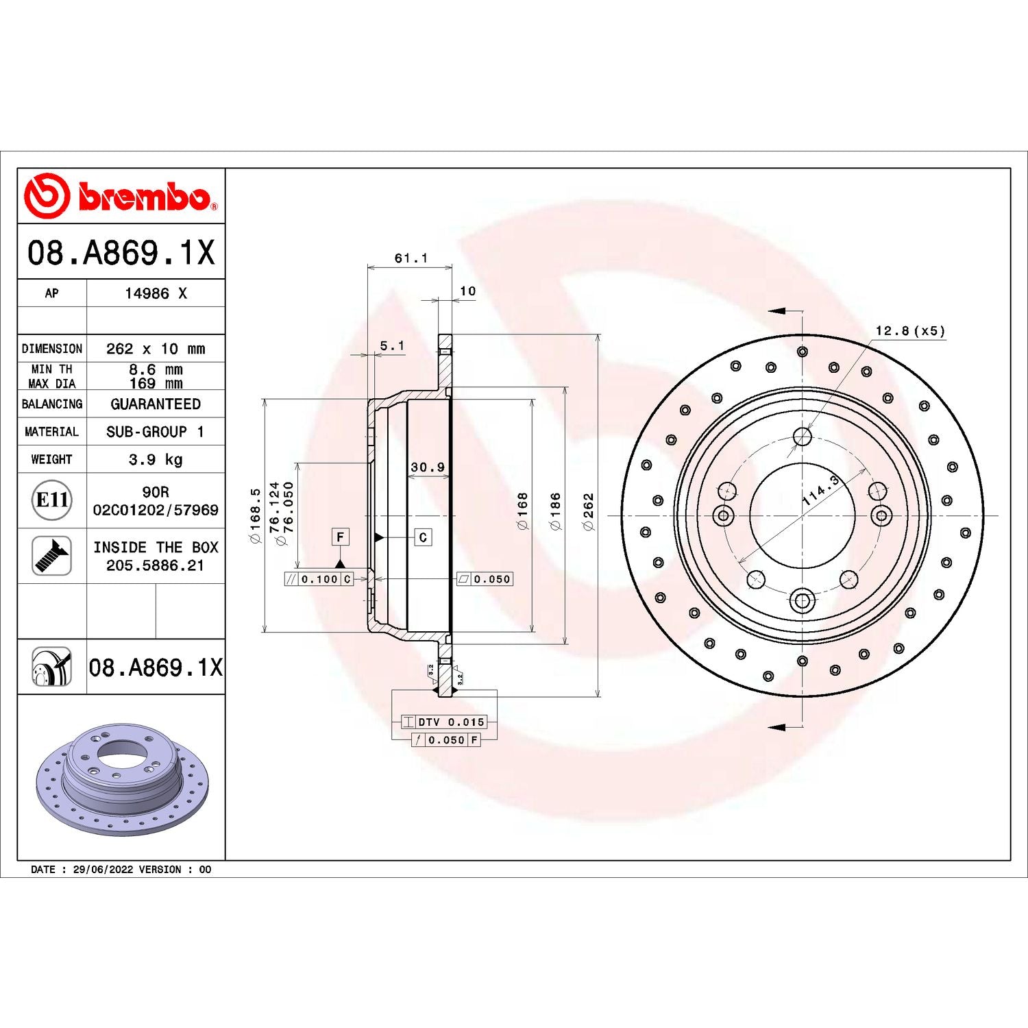 XTRA Drilled Rear Disc Brake Rotor - 08.A869.1X_02