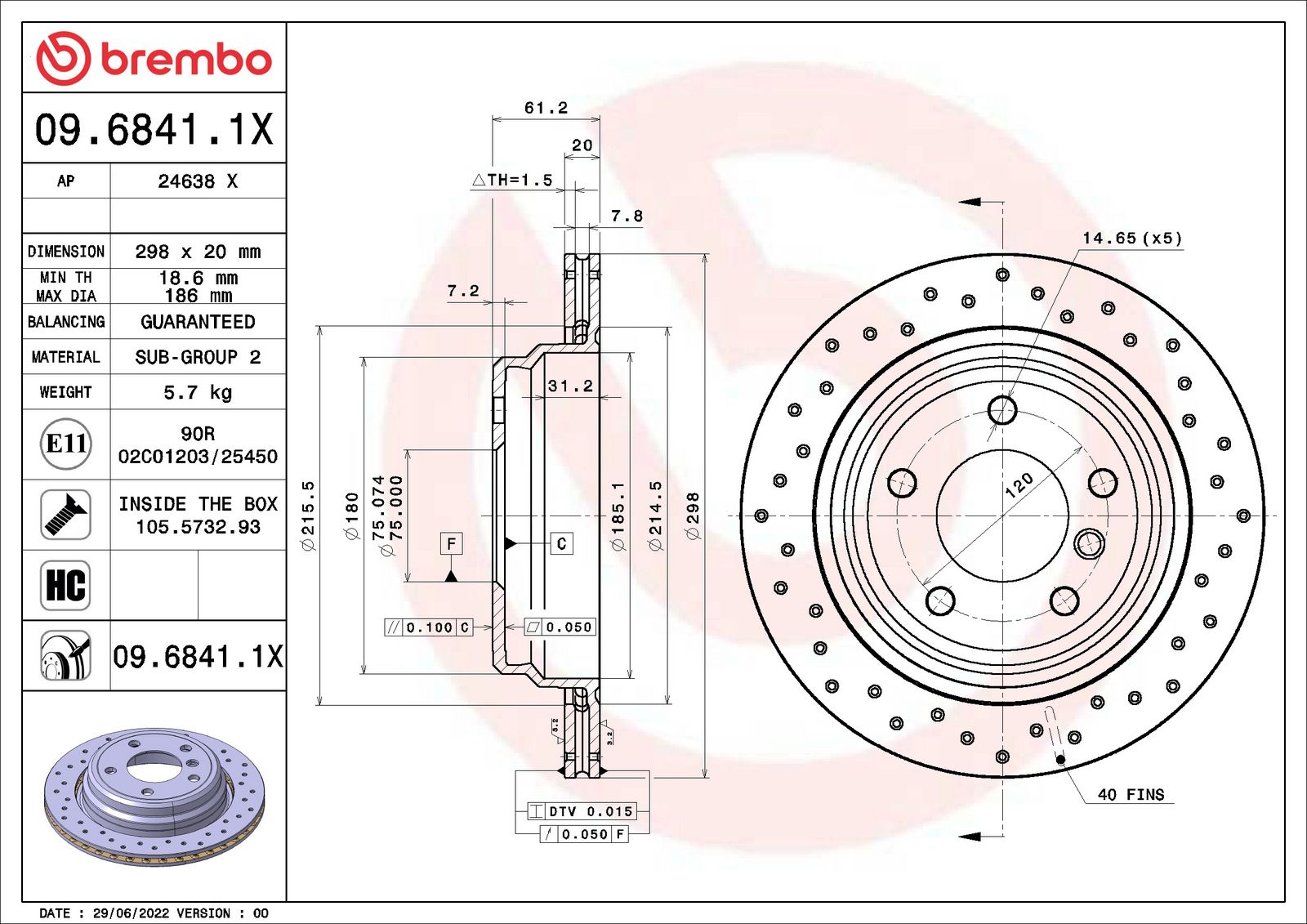 XTRA Drilled Rear Disc Brake Rotor - 09.6841.1X_01