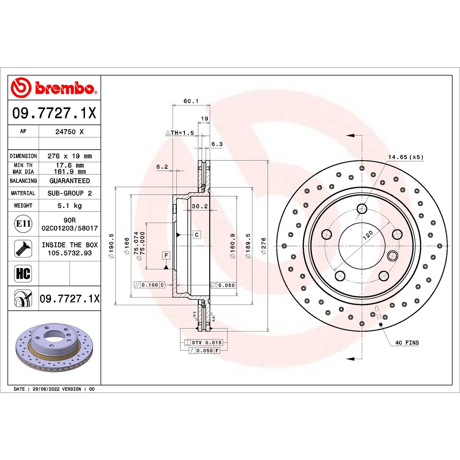 XTRA Drilled Rear Disc Brake Rotor - 09.7727.1X_02