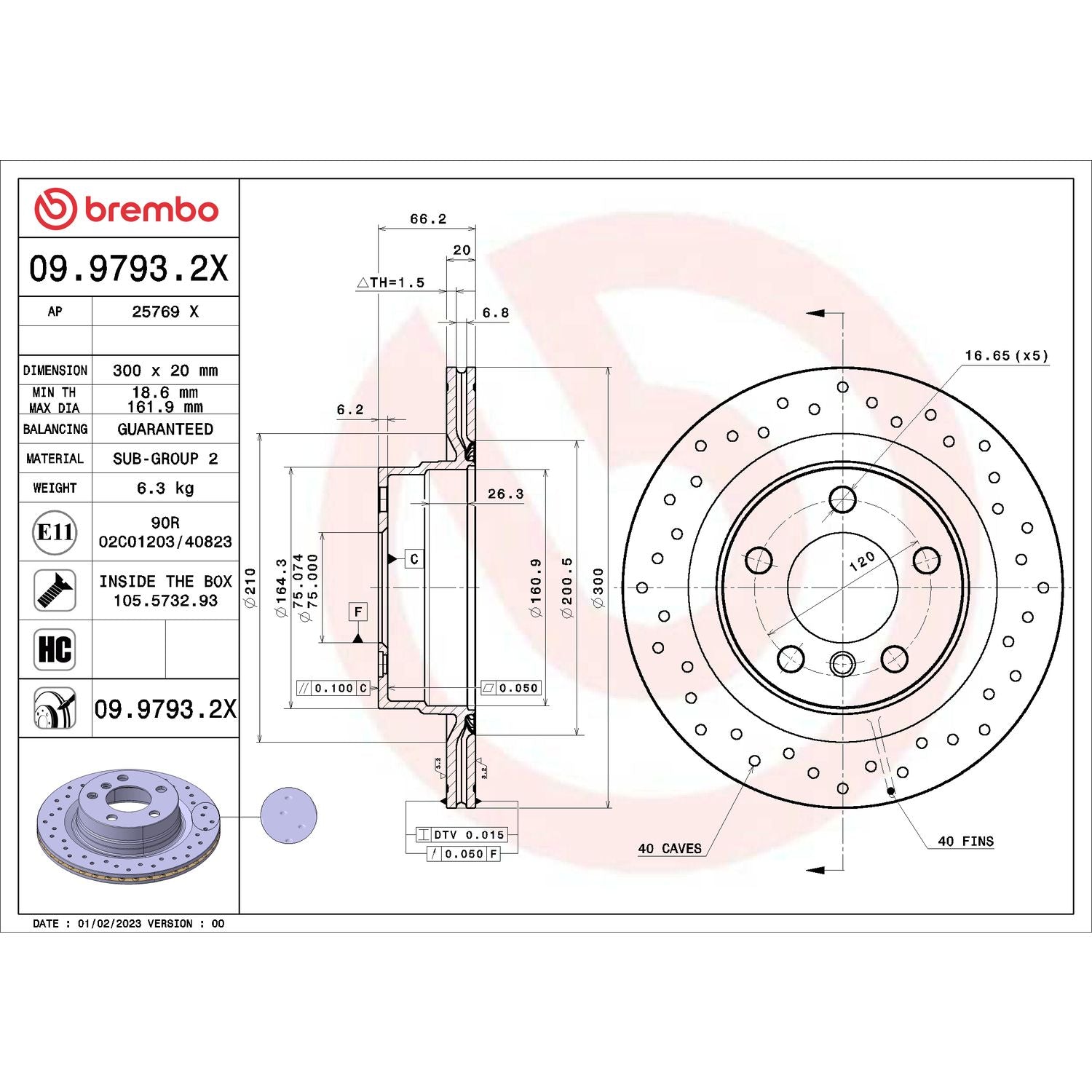 XTRA Drilled Rear Disc Brake Rotor - 09.9793.2X_04
