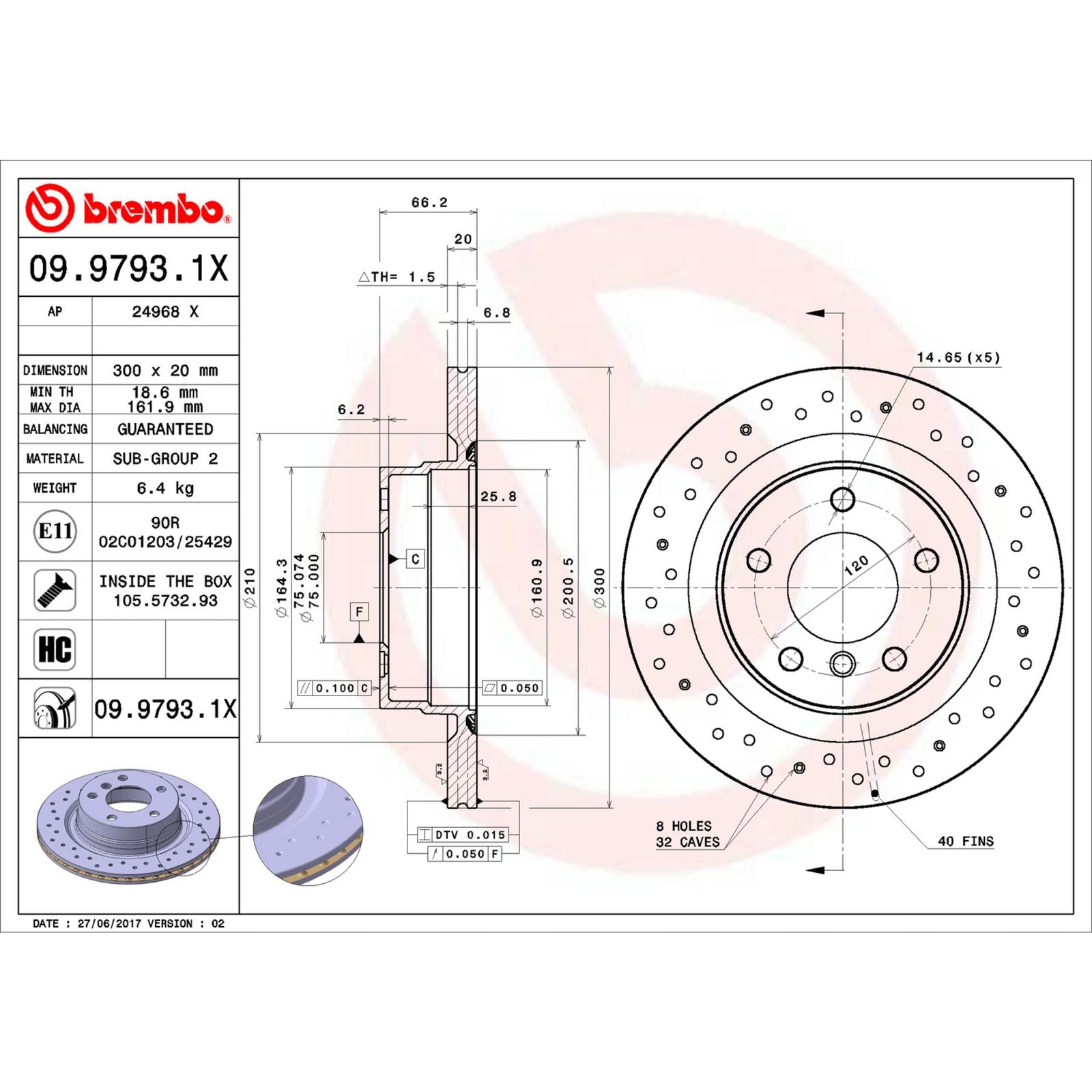 XTRA Drilled Rear Disc Brake Rotor - 09.9793.1X_05