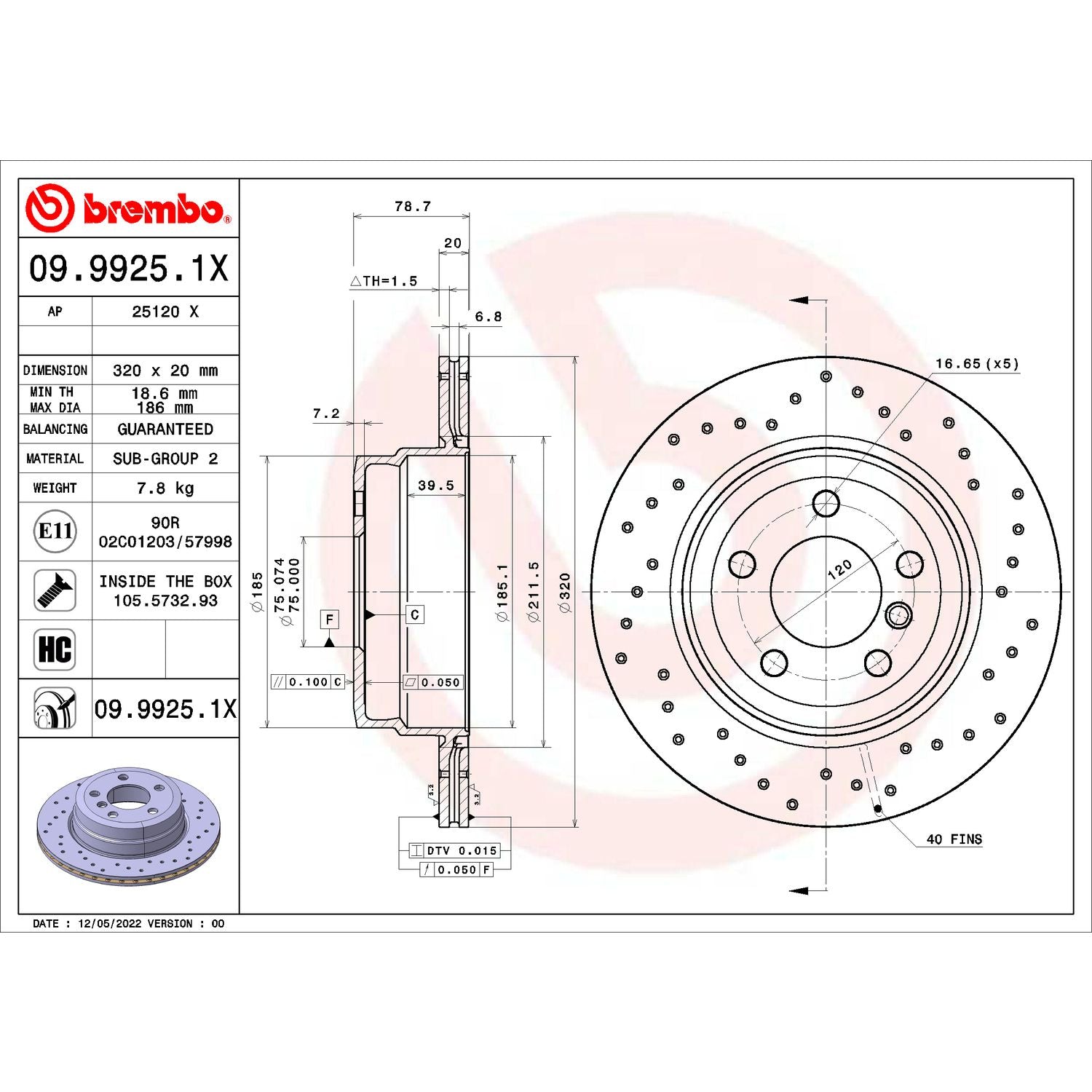 XTRA Drilled Rear Disc Brake Rotor - 09.9925.1X_02