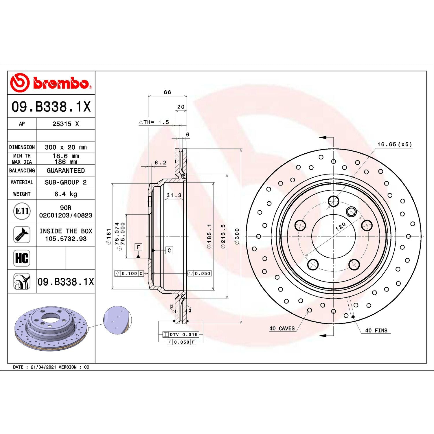 XTRA Drilled Rear Disc Brake Rotor - 09.B338.1X_02