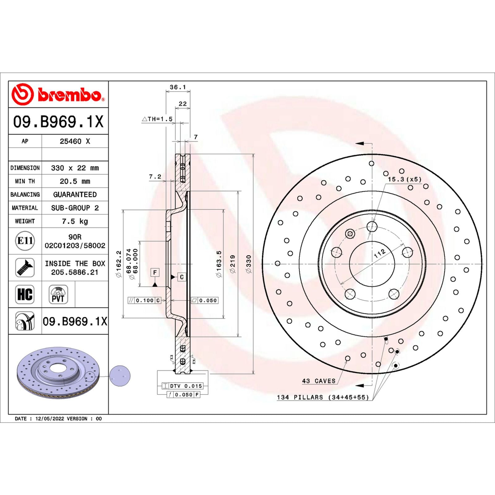 XTRA Drilled Rear Disc Brake Rotor - 09.B969.1X_02
