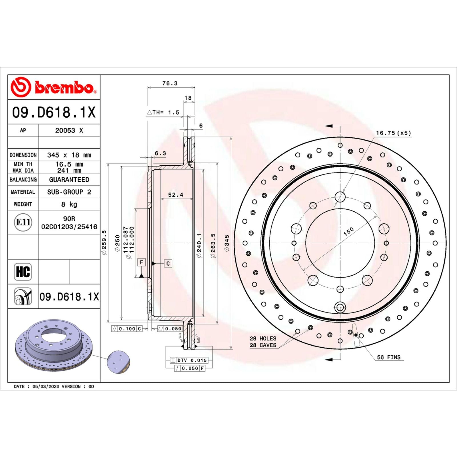 XTRA Drilled Rear Disc Brake Rotor - 09.D618.1X_06