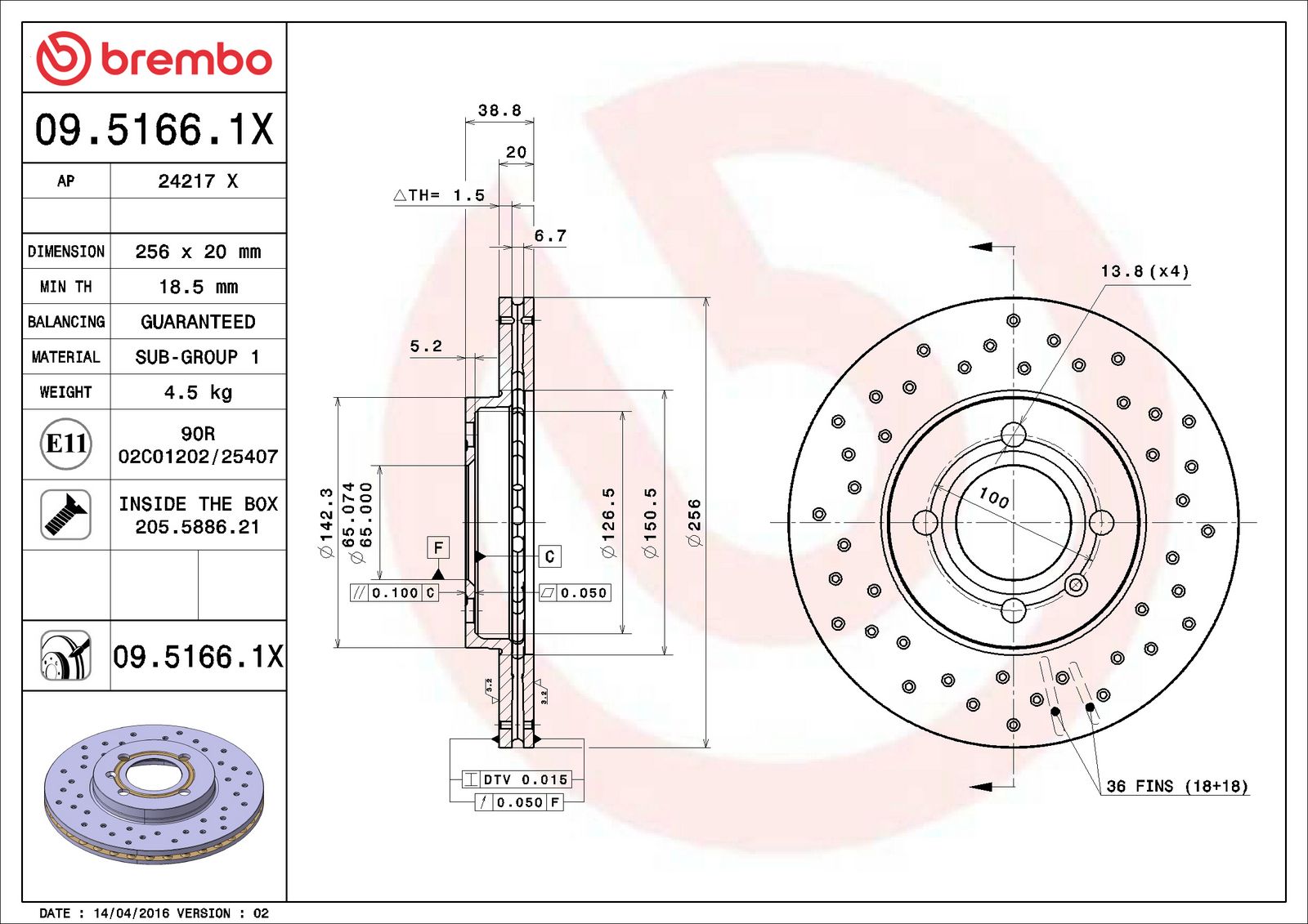 XTRA Front Disc Brake Rotor - 09.5166.1X_06