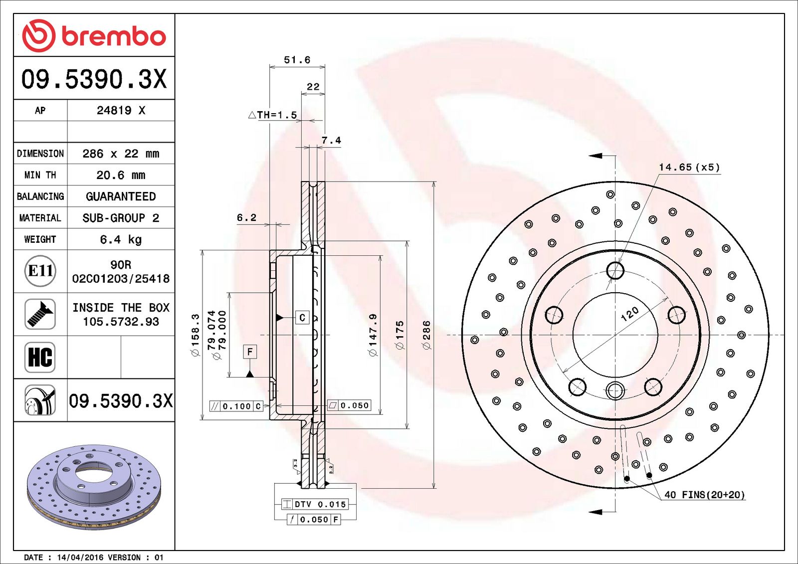 XTRA Front Disc Brake Rotor - 09.5390.3X_06