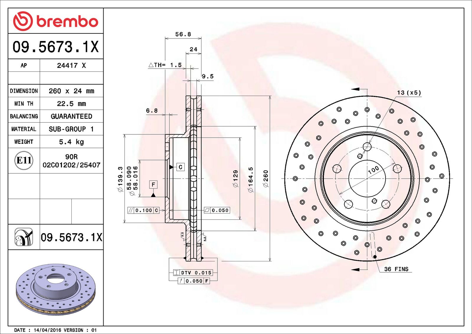 XTRA Front Disc Brake Rotor - 09.5673.1X_06
