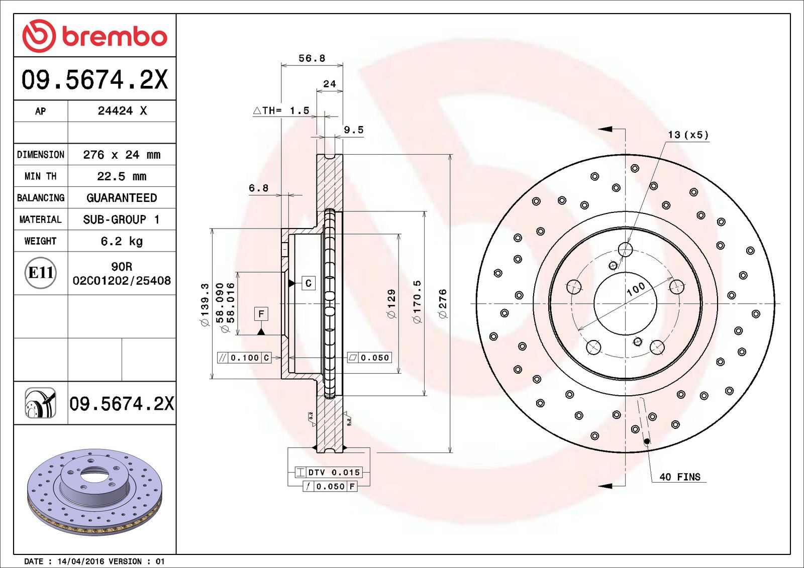 XTRA Front Disc Brake Rotor - 09.5674.2X_06