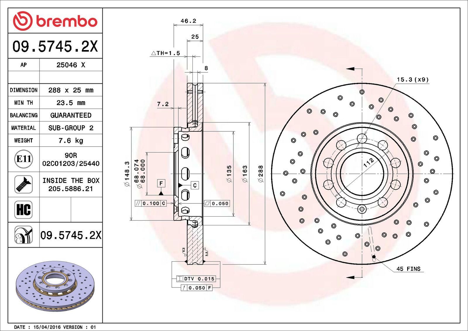 XTRA Front Disc Brake Rotor - 09.5745.2X_01