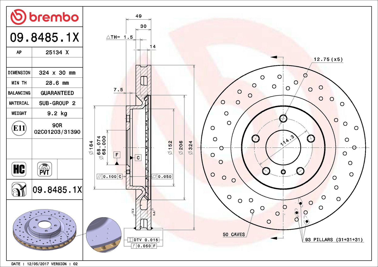 XTRA Front Disc Brake Rotor - 09.8485.1X_06