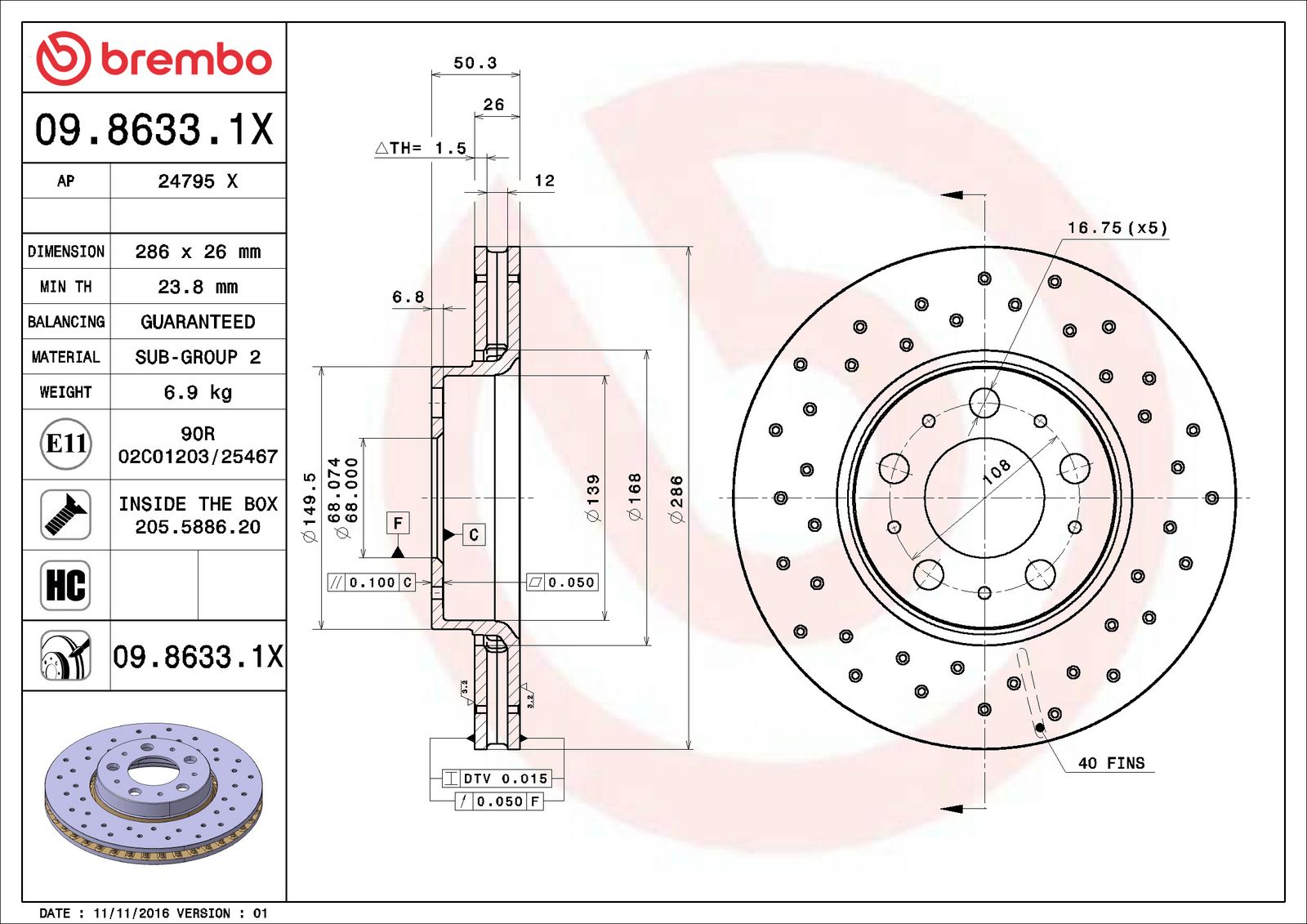 XTRA Front Disc Brake Rotor - 09.8633.1X_06