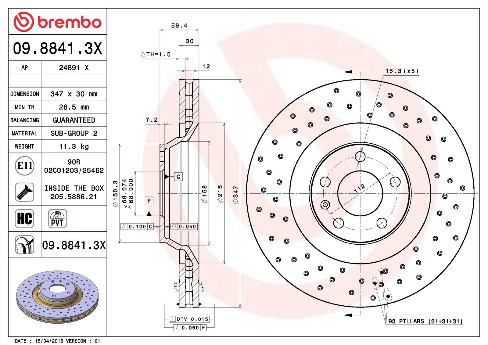 XTRA Front Disc Brake Rotor - 09.8841.3X_06