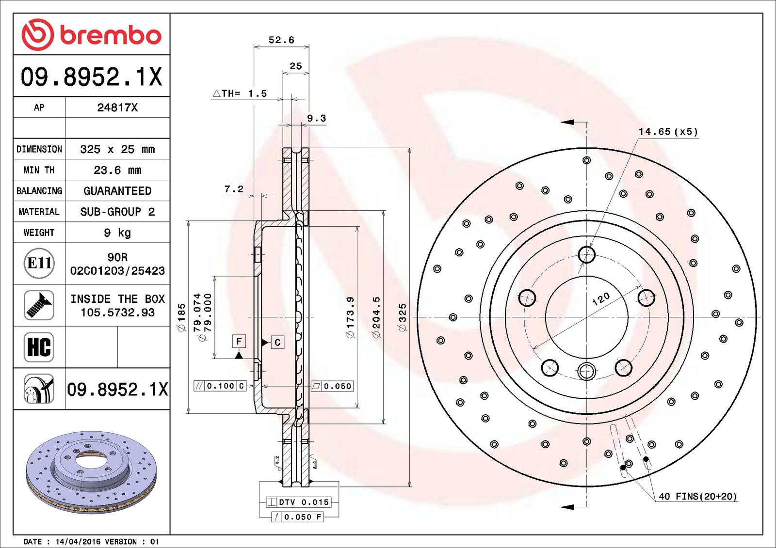 XTRA Front Disc Brake Rotor - 09.8952.1X_06