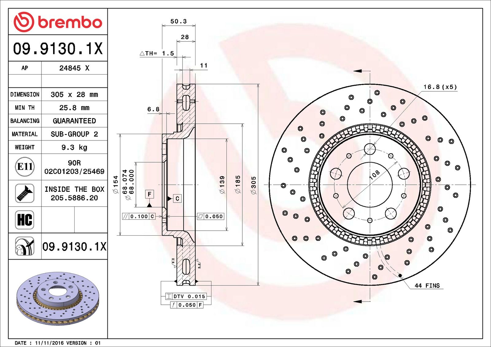 XTRA Front Disc Brake Rotor - 09.9130.1X_06