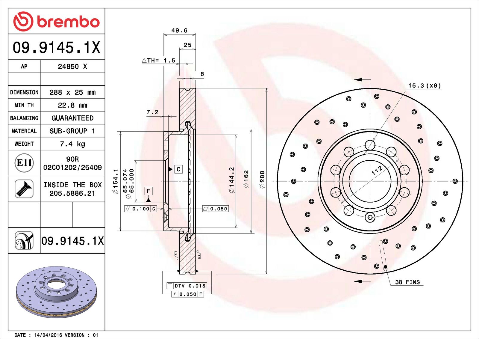XTRA Front Disc Brake Rotor - 09.9145.1X_07