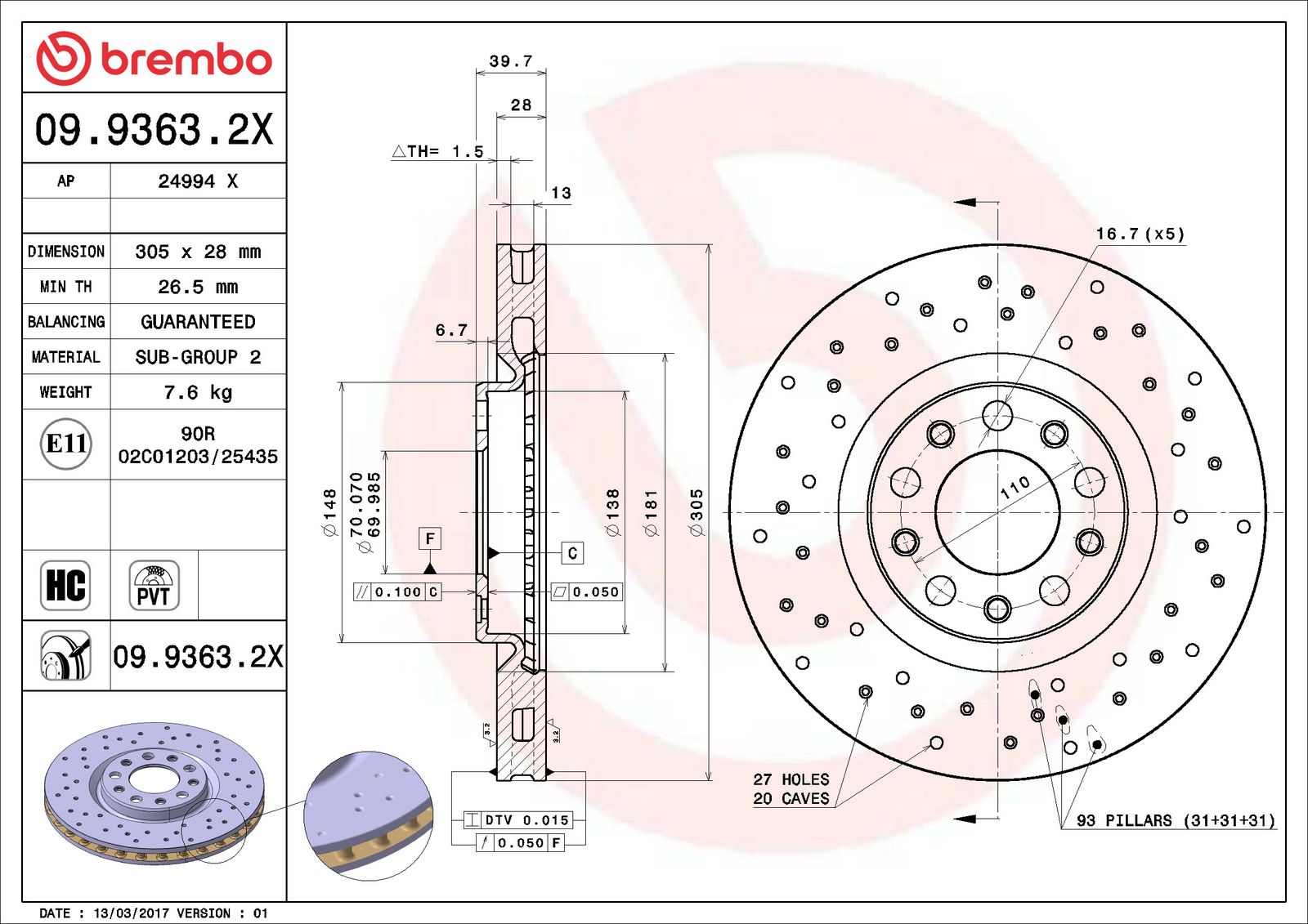 XTRA Front Disc Brake Rotor - 09.9363.2X_06