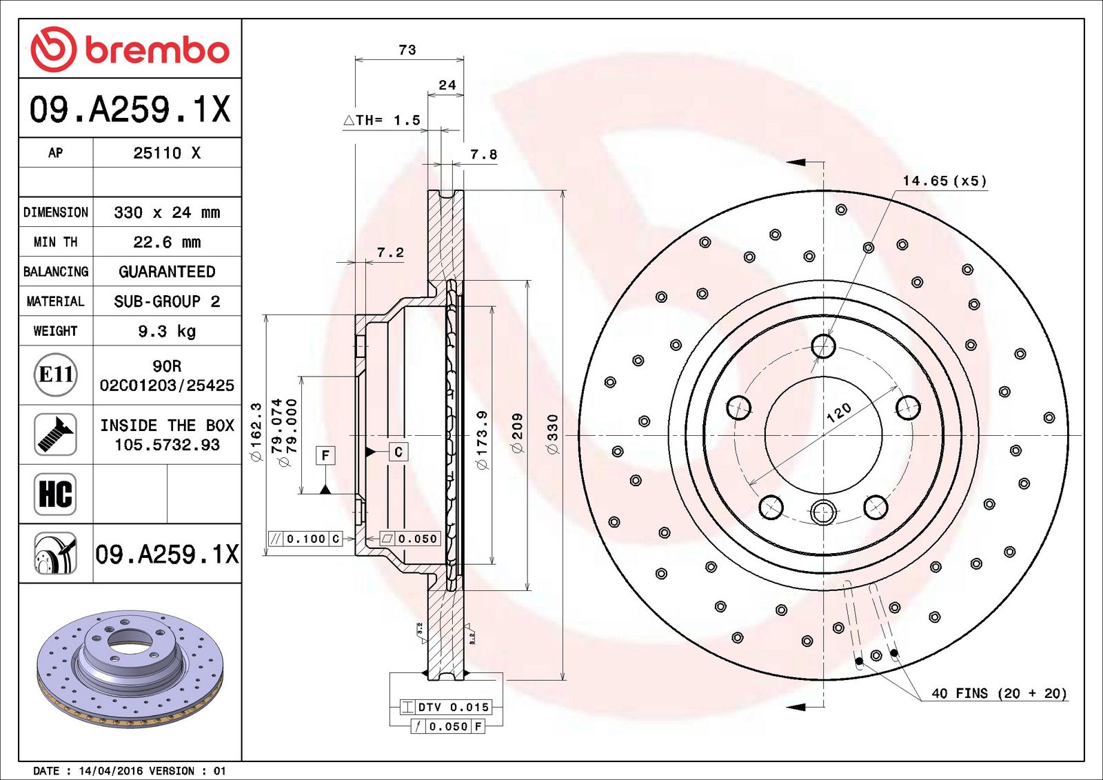 XTRA Front Disc Brake Rotor - 09.A259.1X_06