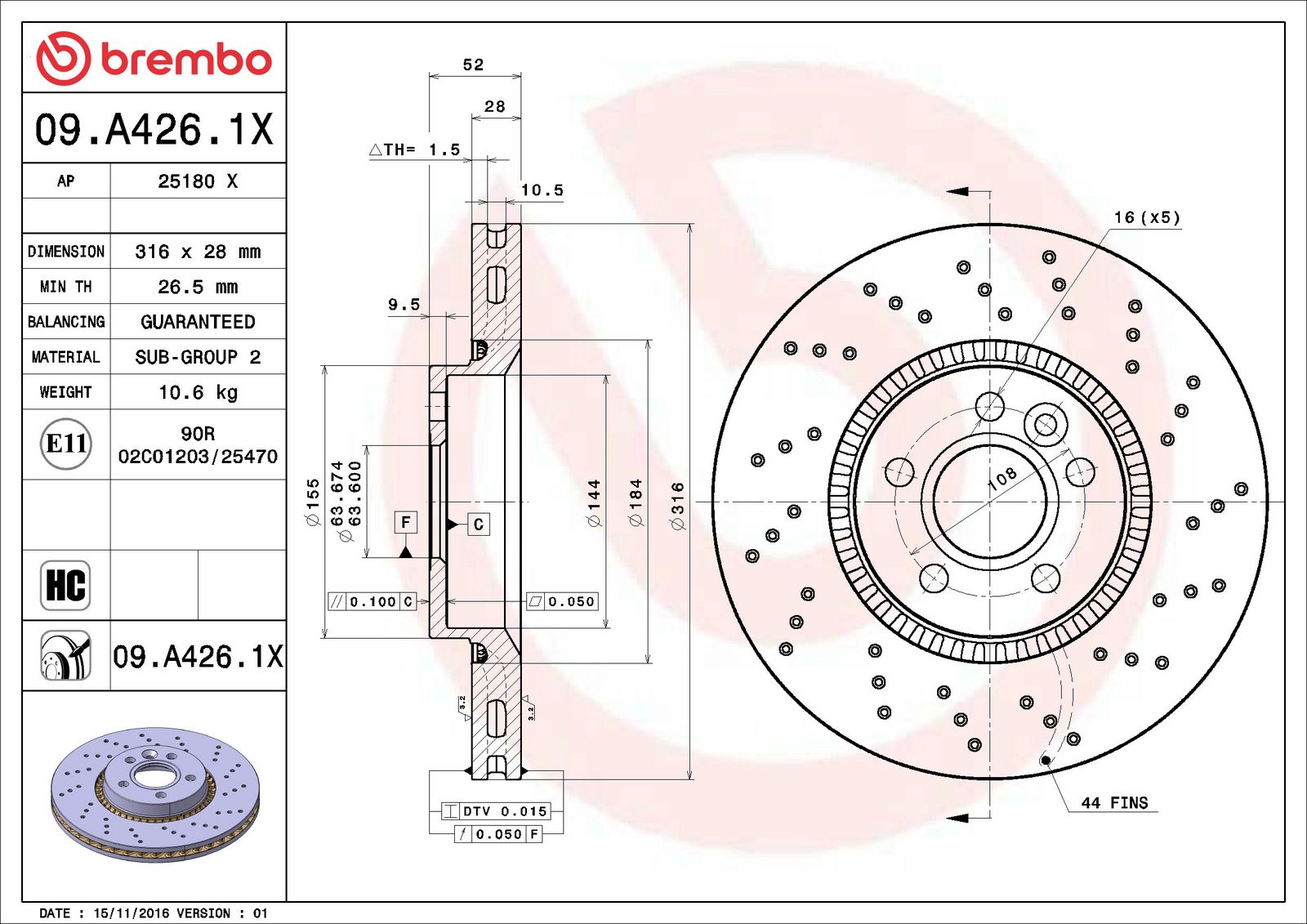 XTRA Front Disc Brake Rotor - 09.A426.1X_06