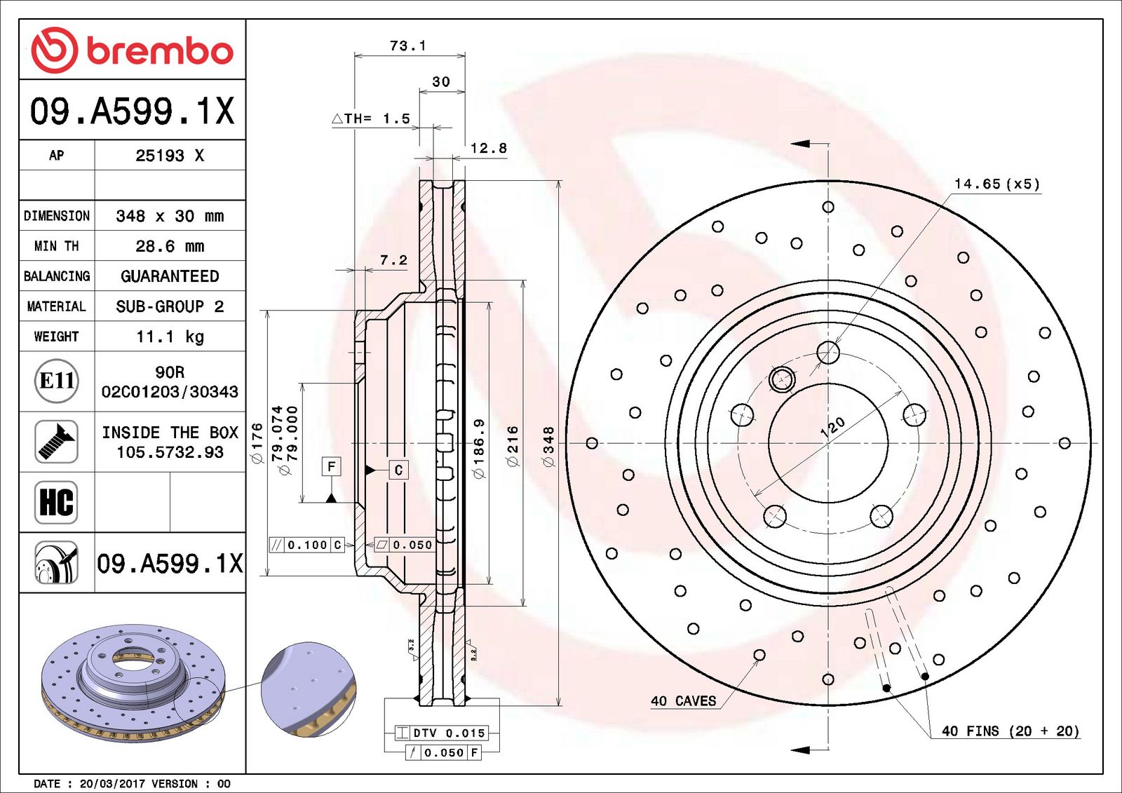 XTRA Front Disc Brake Rotor - 09.A599.1X_06