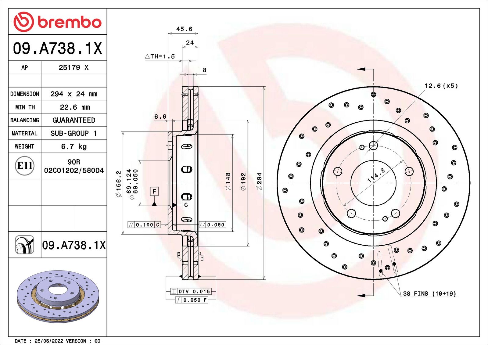 XTRA Front Disc Brake Rotor - 09.A738.1X_02