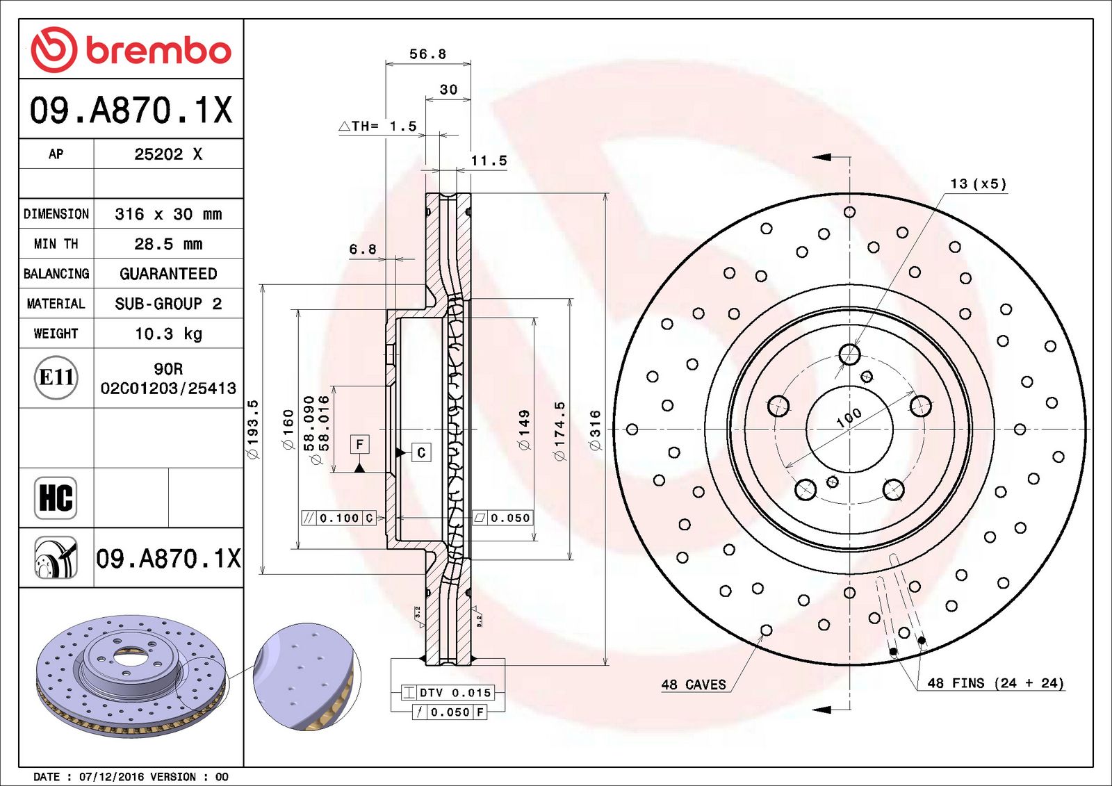 XTRA Front Disc Brake Rotor - 09.A870.1X_06